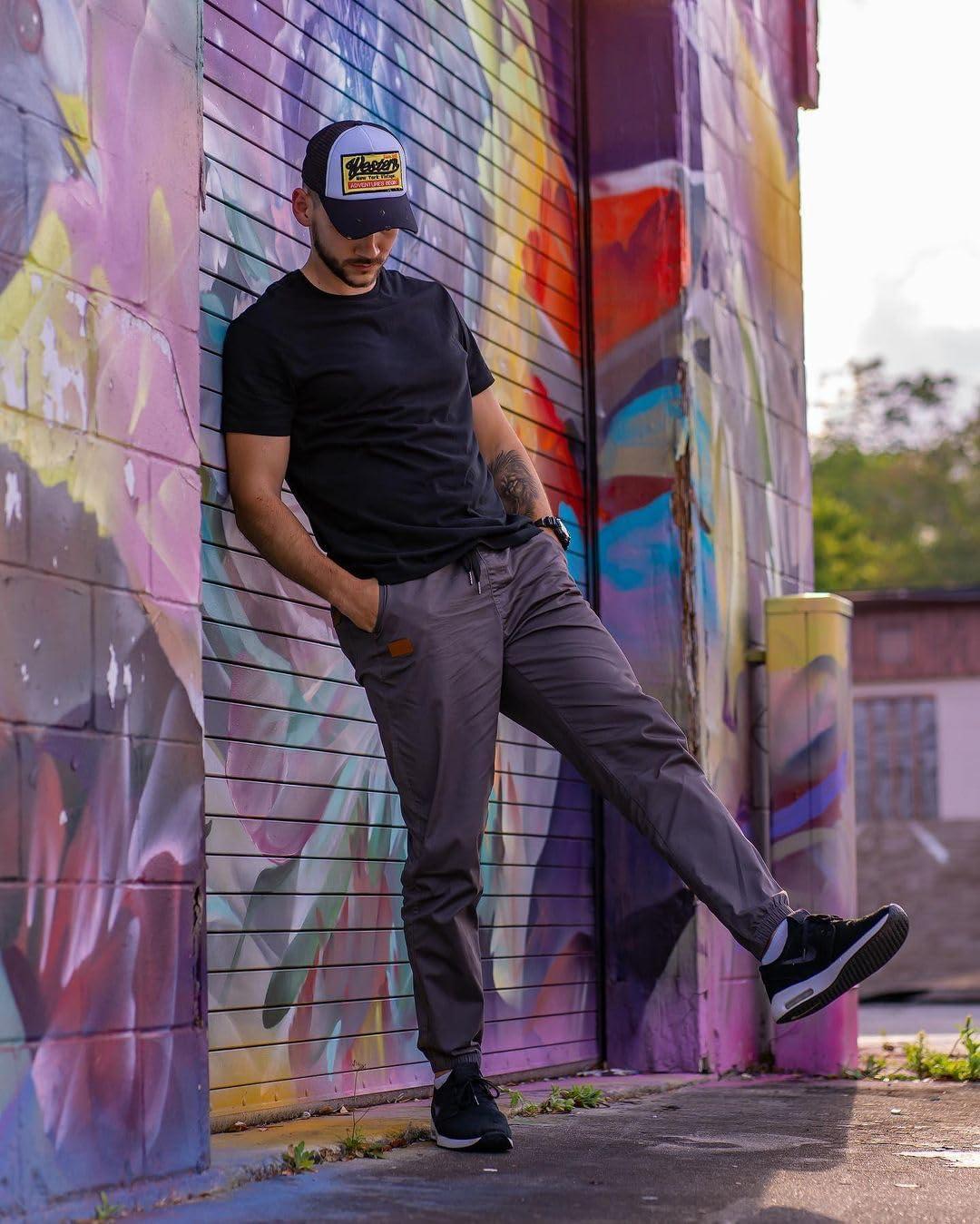 imageJMIERR Mens Casual Joggers Pants Cotton Drawstring Chino Cargo Pants Hiking Outdoor Twill Track Jogging Sweatpants PantsDark Grey