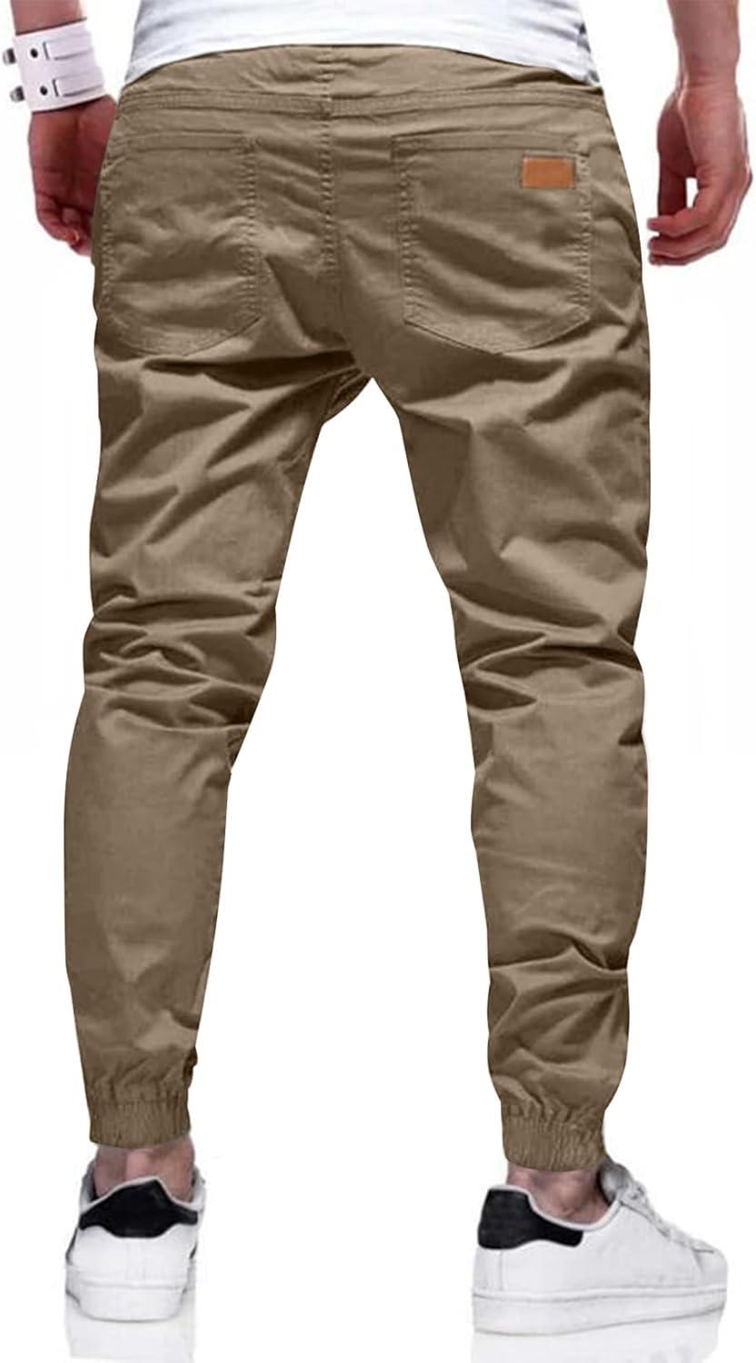 imageJMIERR Mens Casual Joggers Pants Cotton Drawstring Chino Cargo Pants Hiking Outdoor Twill Track Jogging Sweatpants PantsLight French Beige