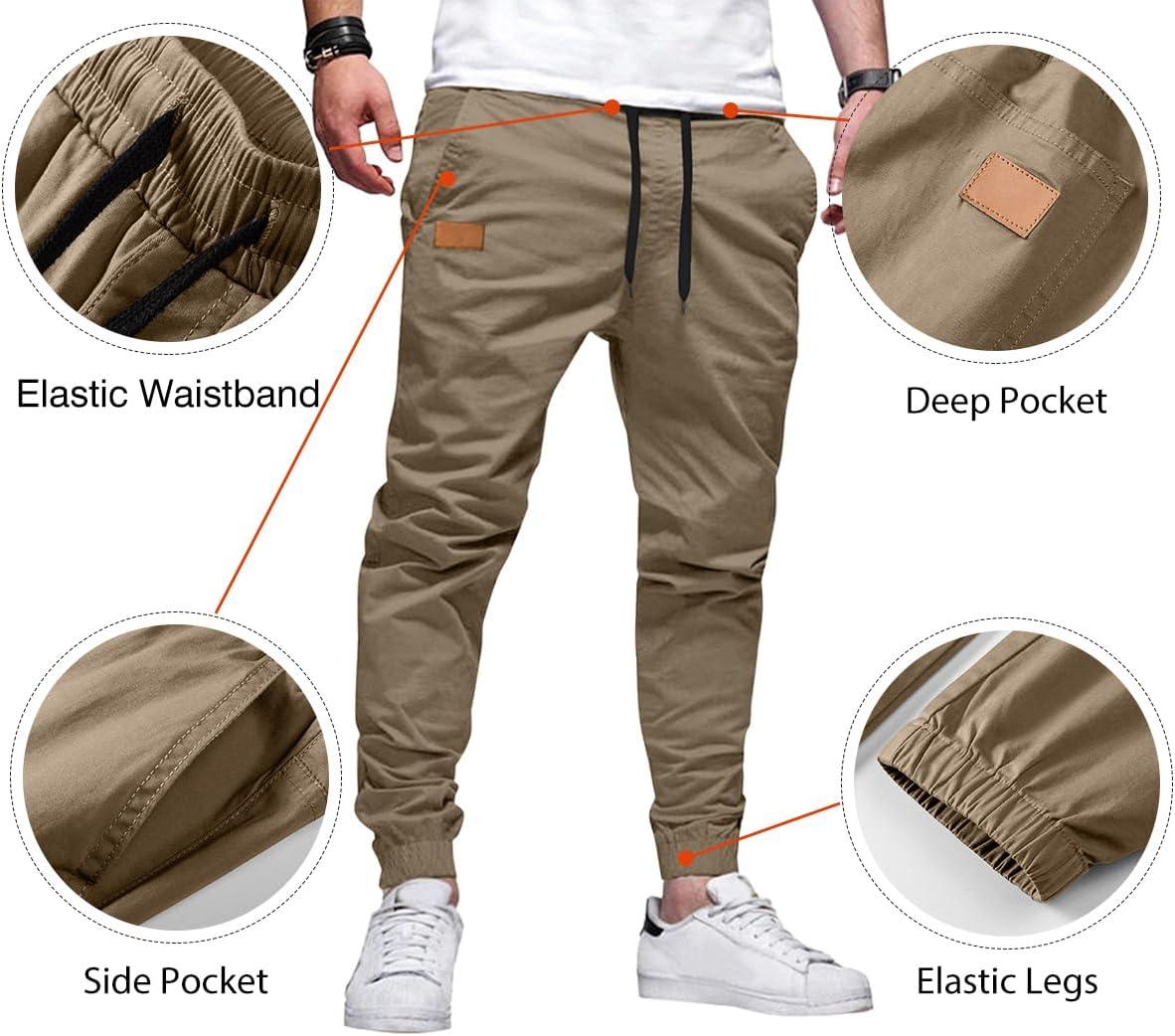 imageJMIERR Mens Casual Joggers Pants Cotton Drawstring Chino Cargo Pants Hiking Outdoor Twill Track Jogging Sweatpants PantsLight French Beige