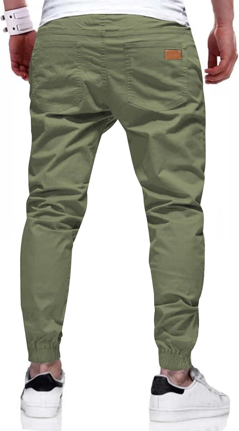 imageJMIERR Mens Casual Joggers Pants Cotton Drawstring Chino Cargo Pants Hiking Outdoor Twill Track Jogging Sweatpants PantsLight Green