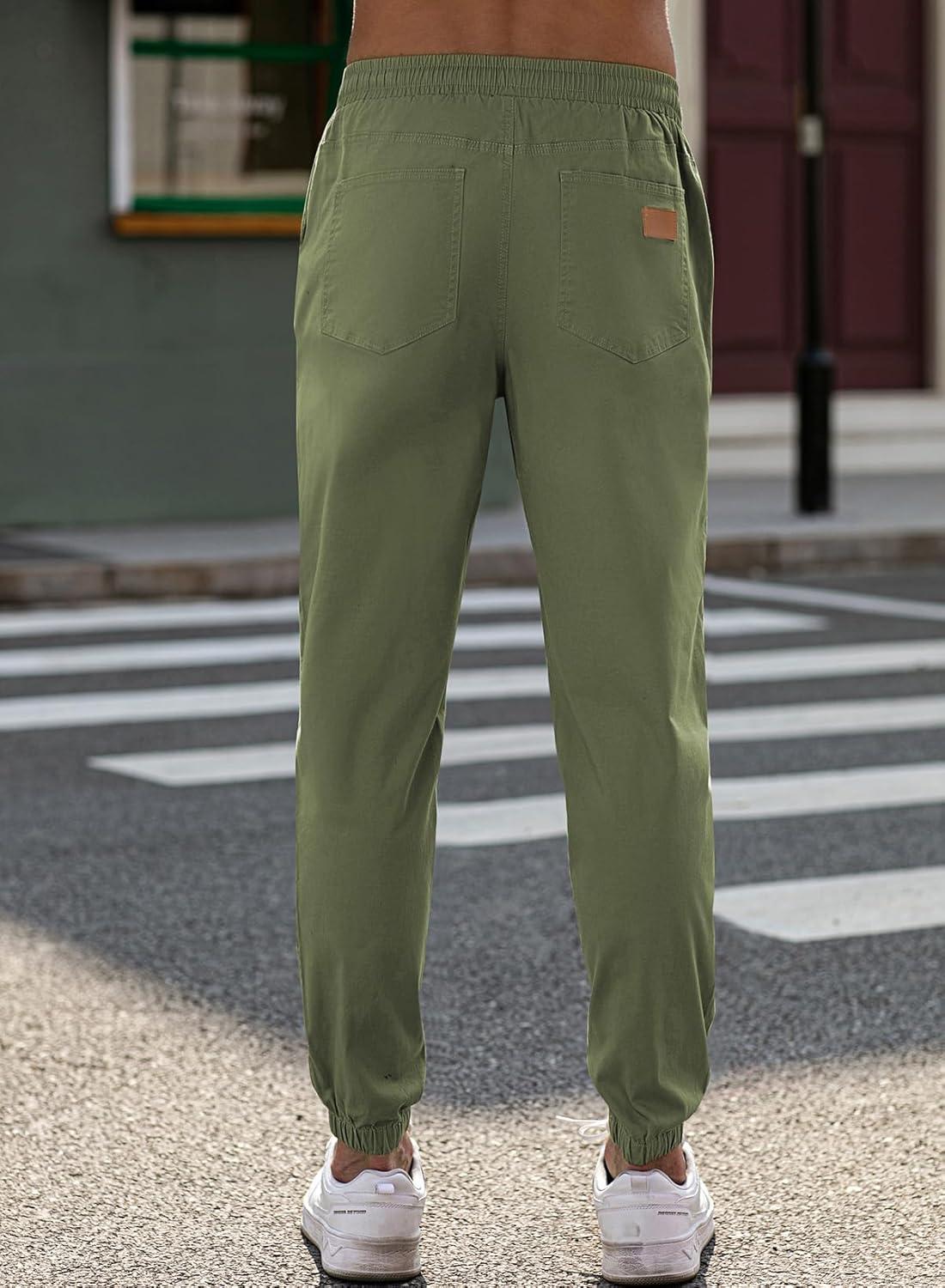 imageJMIERR Mens Casual Joggers Pants Cotton Drawstring Chino Cargo Pants Hiking Outdoor Twill Track Jogging Sweatpants PantsLight Green