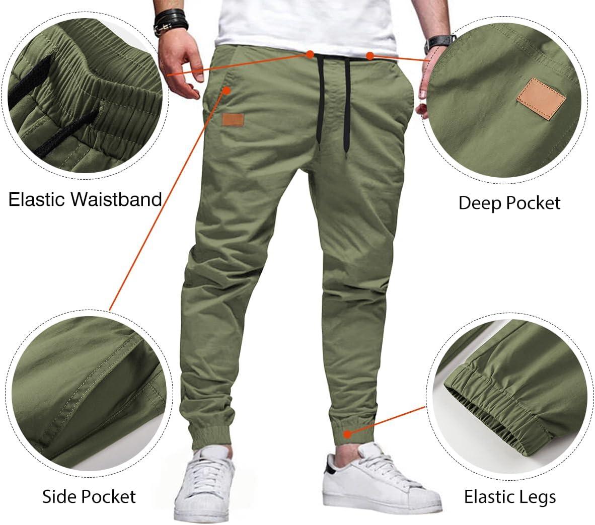 imageJMIERR Mens Casual Joggers Pants Cotton Drawstring Chino Cargo Pants Hiking Outdoor Twill Track Jogging Sweatpants PantsLight Green