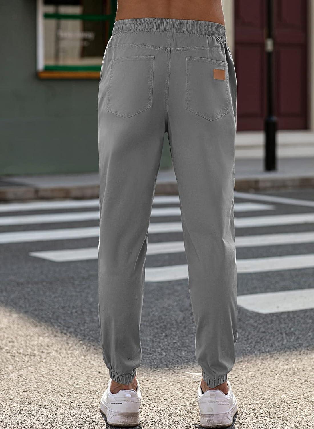 imageJMIERR Mens Casual Joggers Pants Cotton Drawstring Chino Cargo Pants Hiking Outdoor Twill Track Jogging Sweatpants PantsLight Grey