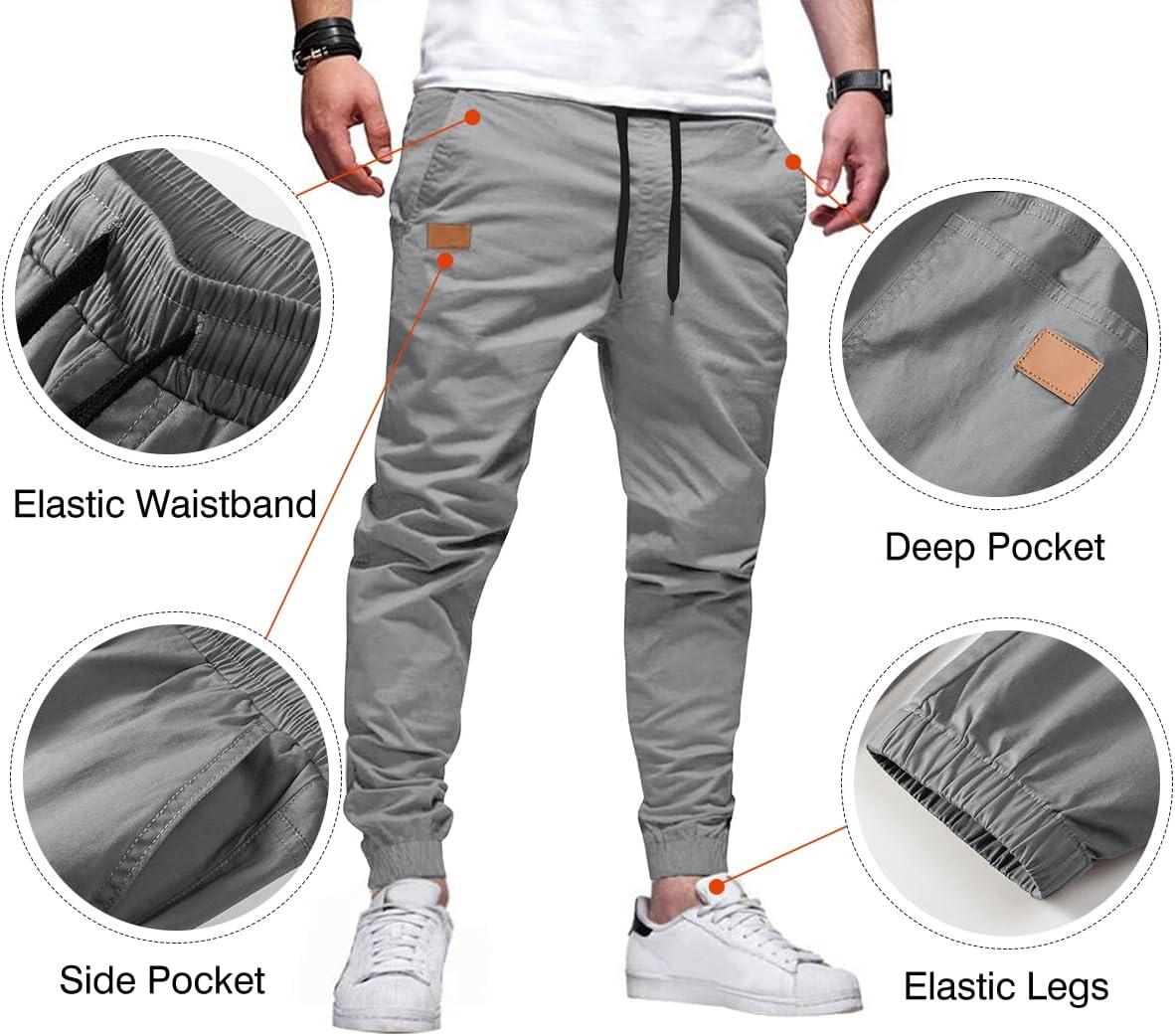 imageJMIERR Mens Casual Joggers Pants Cotton Drawstring Chino Cargo Pants Hiking Outdoor Twill Track Jogging Sweatpants PantsLight Grey