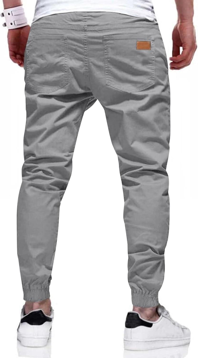 imageJMIERR Mens Casual Joggers Pants Cotton Drawstring Chino Cargo Pants Hiking Outdoor Twill Track Jogging Sweatpants PantsLight Grey