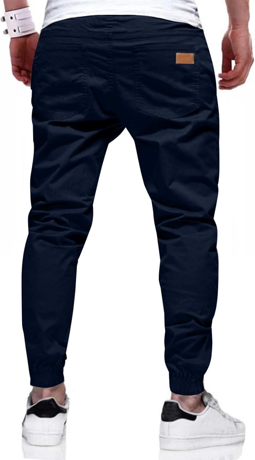 imageJMIERR Mens Casual Joggers Pants Cotton Drawstring Chino Cargo Pants Hiking Outdoor Twill Track Jogging Sweatpants PantsMidnight Blue