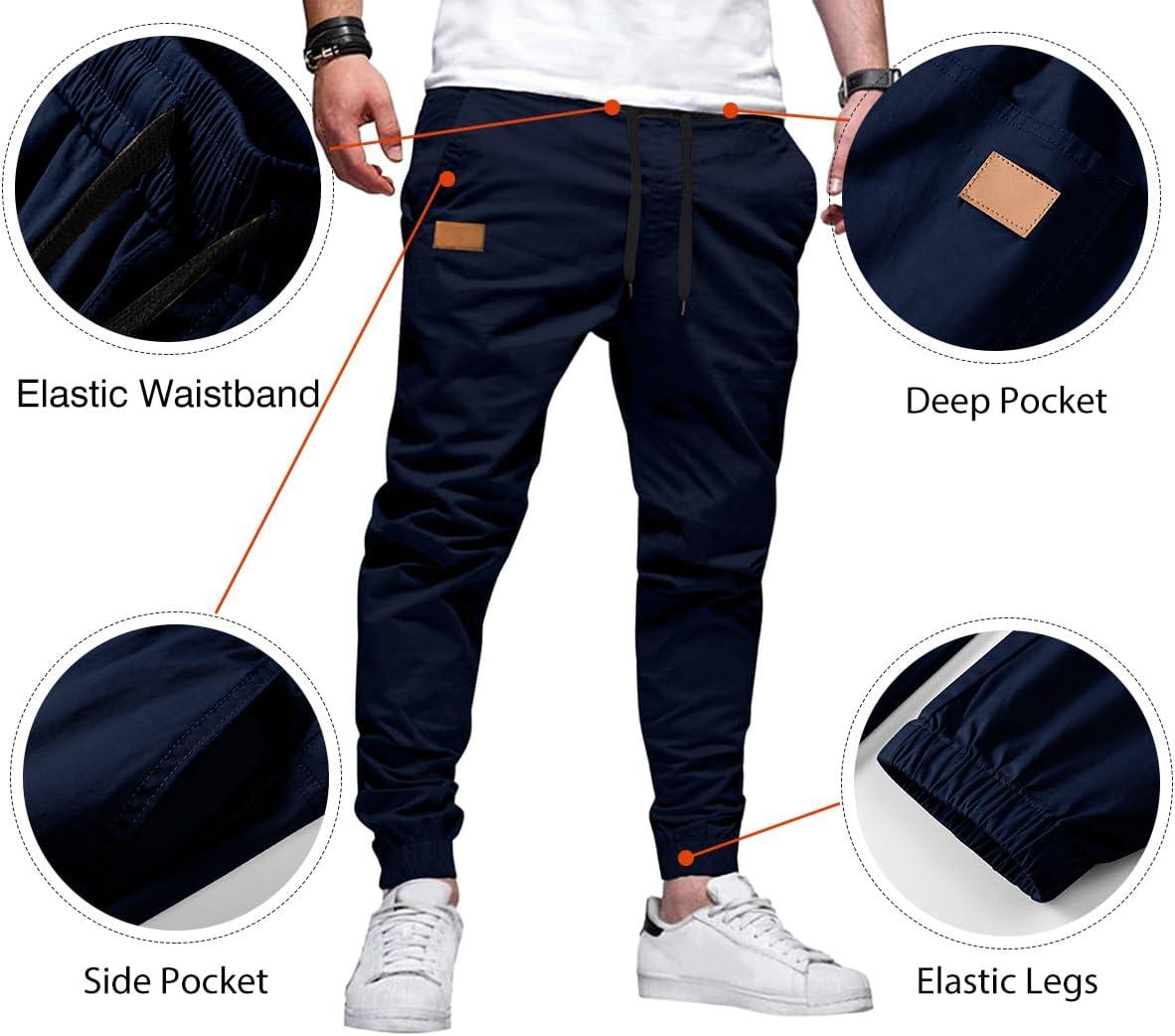 imageJMIERR Mens Casual Joggers Pants Cotton Drawstring Chino Cargo Pants Hiking Outdoor Twill Track Jogging Sweatpants PantsMidnight Blue