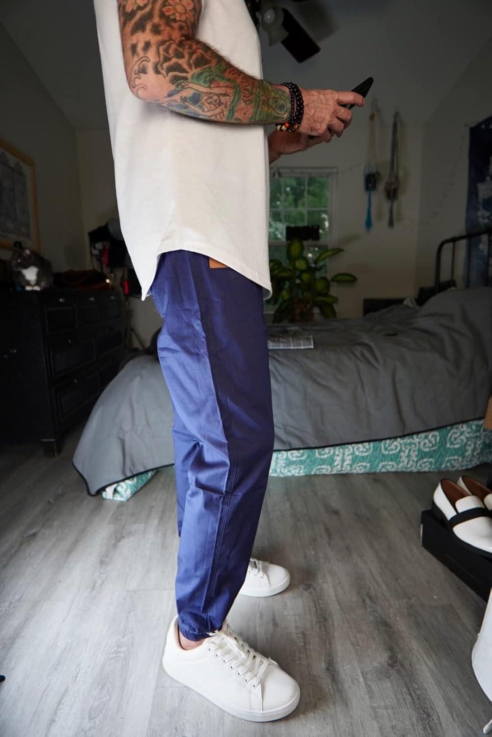 imageJMIERR Mens Casual Joggers Pants Cotton Drawstring Chino Cargo Pants Hiking Outdoor Twill Track Jogging Sweatpants PantsNavy Blue