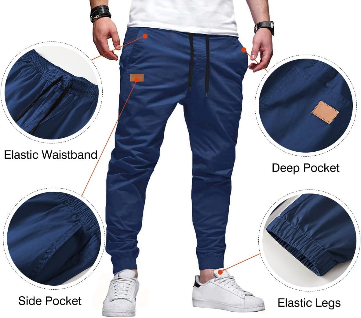 imageJMIERR Mens Casual Joggers Pants Cotton Drawstring Chino Cargo Pants Hiking Outdoor Twill Track Jogging Sweatpants PantsNavy Blue