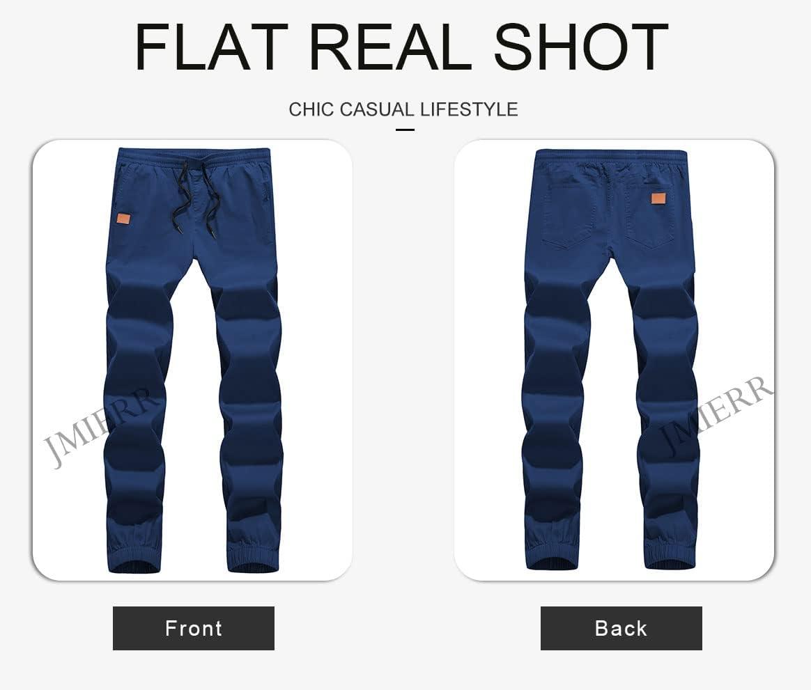 imageJMIERR Mens Casual Joggers Pants Cotton Drawstring Chino Cargo Pants Hiking Outdoor Twill Track Jogging Sweatpants PantsNavy Blue