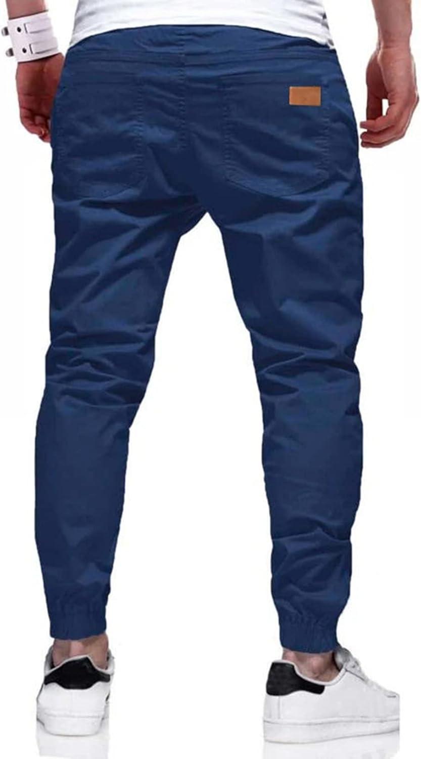 imageJMIERR Mens Casual Joggers Pants Cotton Drawstring Chino Cargo Pants Hiking Outdoor Twill Track Jogging Sweatpants PantsNavy Blue