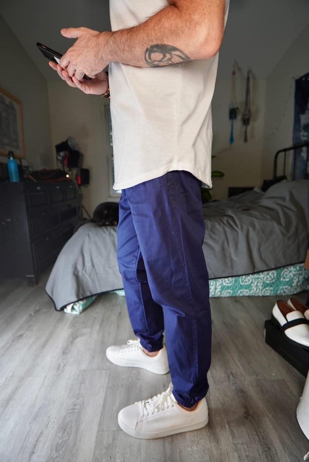 imageJMIERR Mens Casual Joggers Pants Cotton Drawstring Chino Cargo Pants Hiking Outdoor Twill Track Jogging Sweatpants PantsNavy Blue