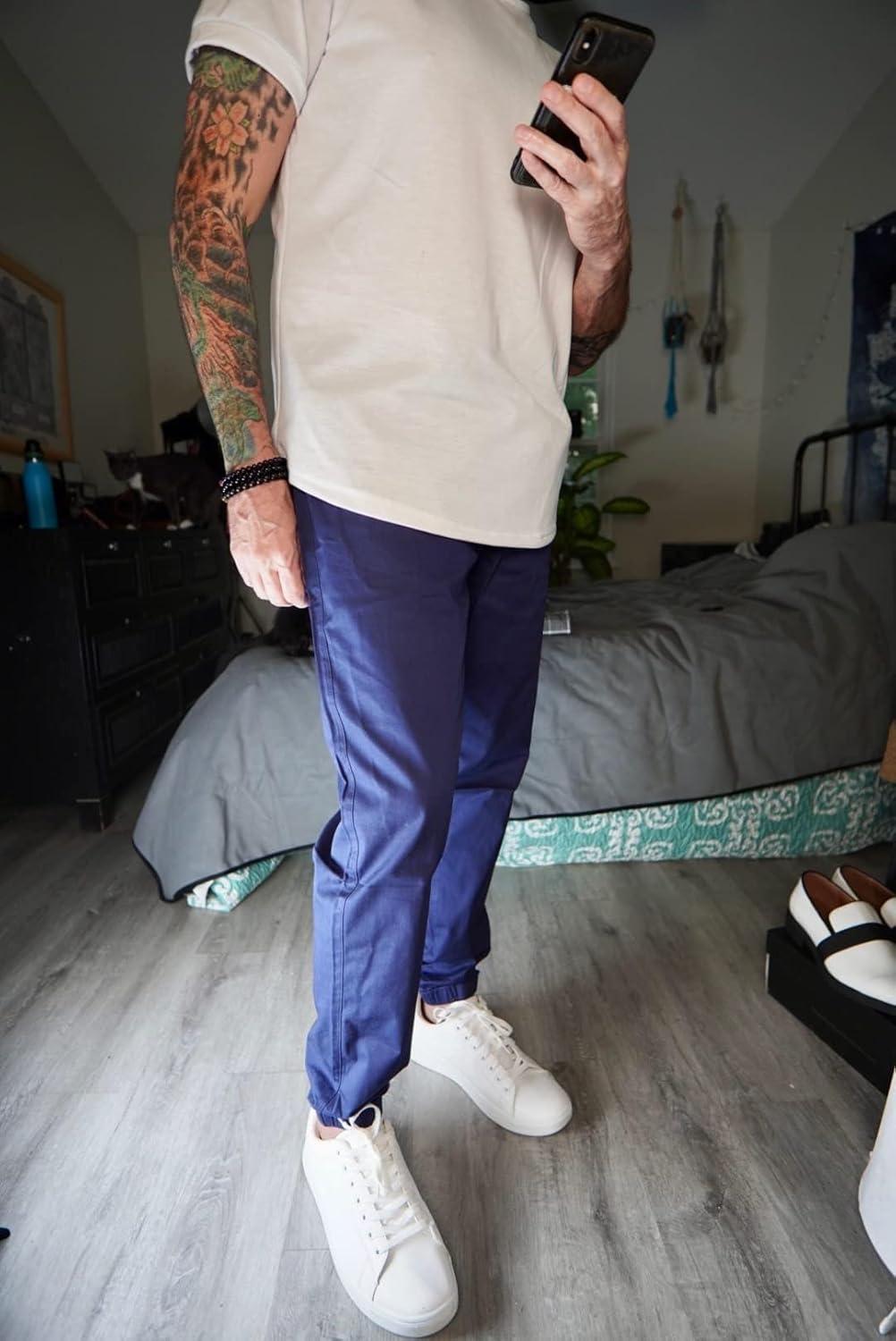 imageJMIERR Mens Casual Joggers Pants Cotton Drawstring Chino Cargo Pants Hiking Outdoor Twill Track Jogging Sweatpants PantsNavy Blue