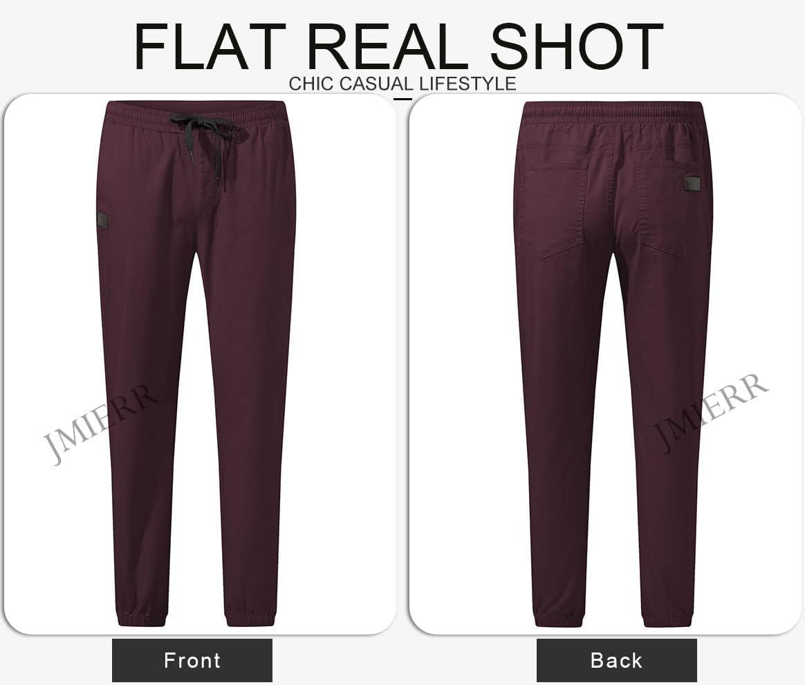 imageJMIERR Mens Casual Joggers Pants Cotton Drawstring Chino Cargo Pants Hiking Outdoor Twill Track Jogging Sweatpants PantsPurple Red