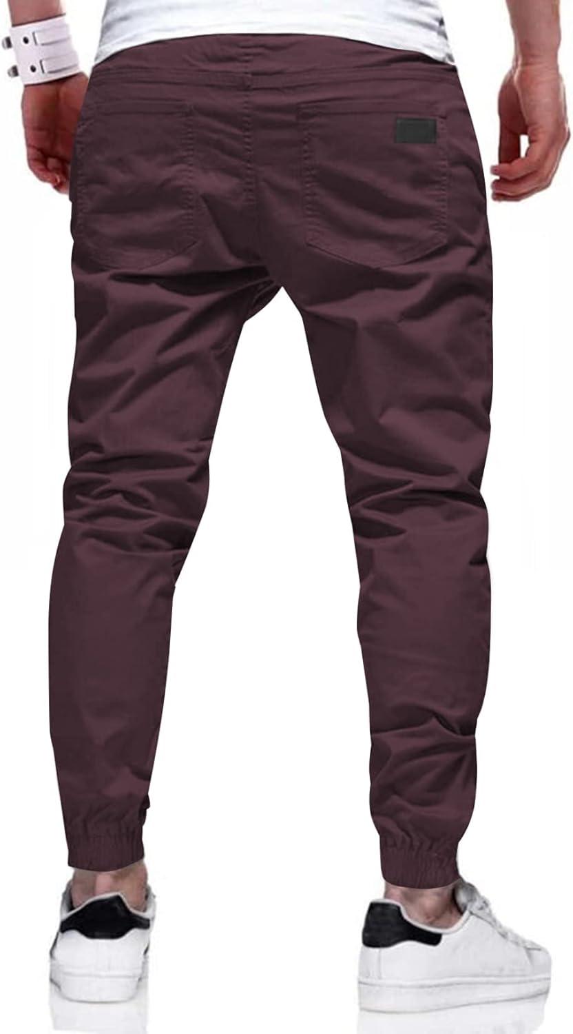 imageJMIERR Mens Casual Joggers Pants Cotton Drawstring Chino Cargo Pants Hiking Outdoor Twill Track Jogging Sweatpants PantsPurple Red