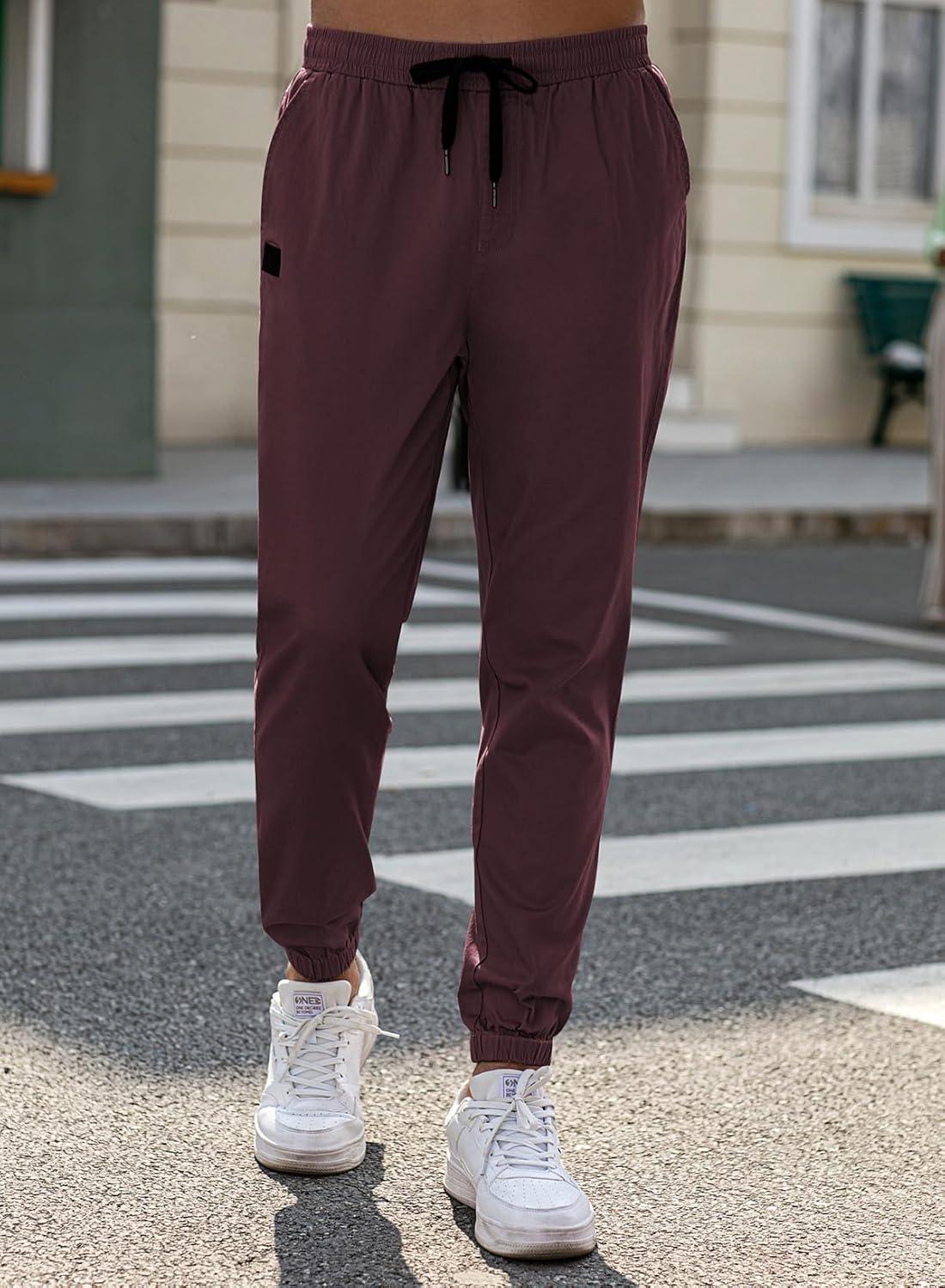 imageJMIERR Mens Casual Joggers Pants Cotton Drawstring Chino Cargo Pants Hiking Outdoor Twill Track Jogging Sweatpants PantsPurple Red