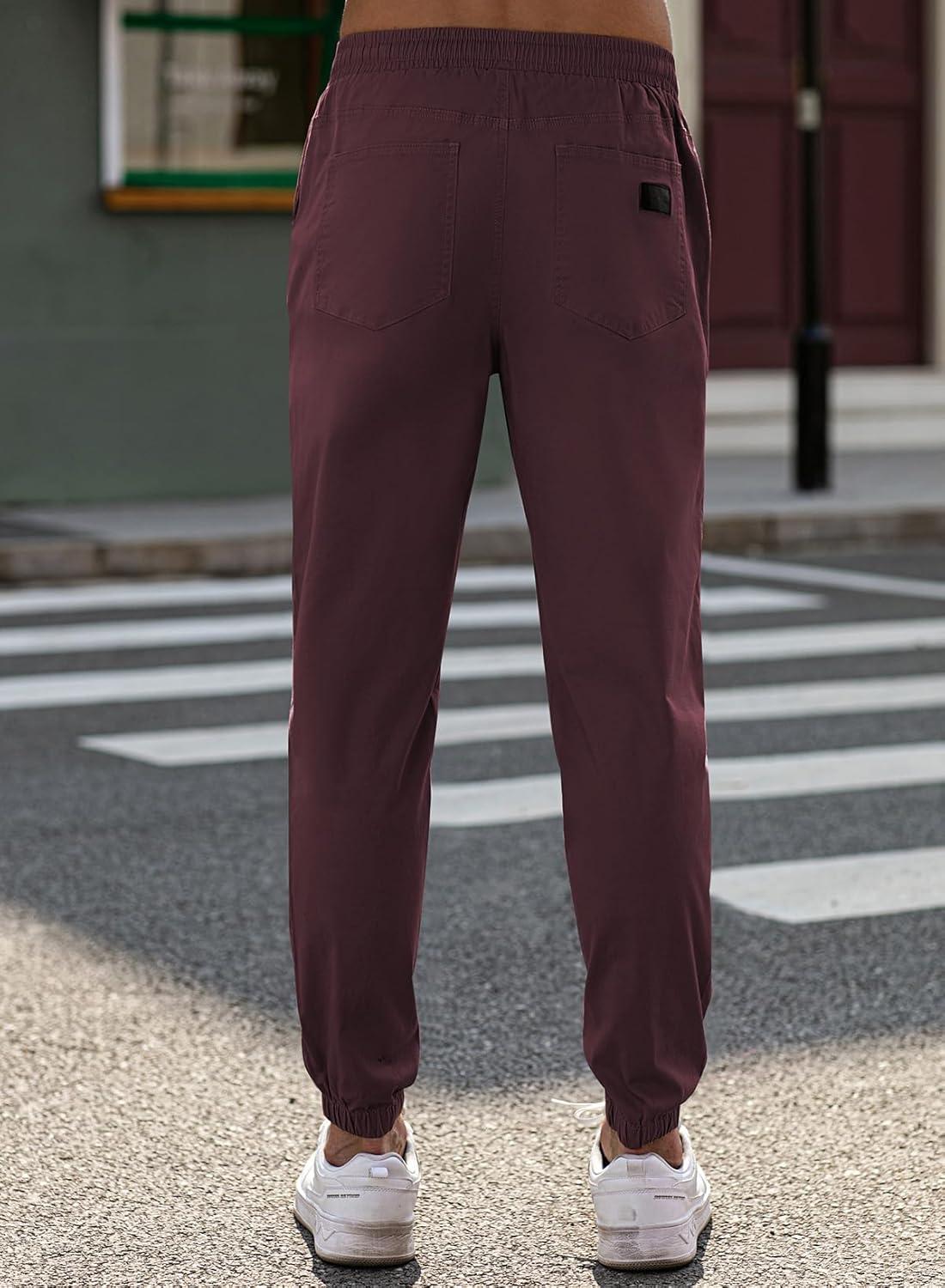 imageJMIERR Mens Casual Joggers Pants Cotton Drawstring Chino Cargo Pants Hiking Outdoor Twill Track Jogging Sweatpants PantsPurple Red