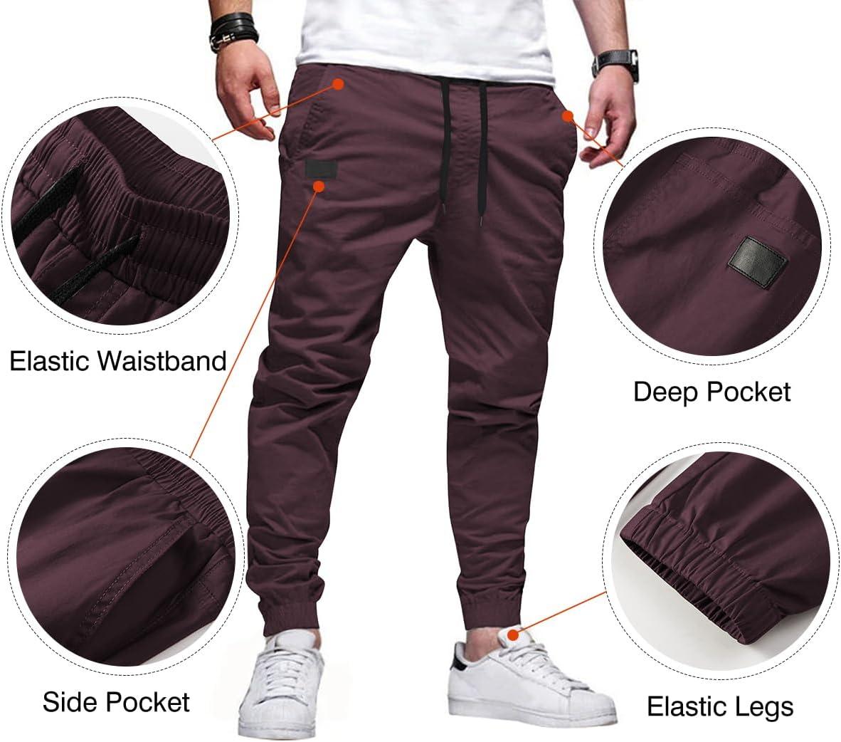 imageJMIERR Mens Casual Joggers Pants Cotton Drawstring Chino Cargo Pants Hiking Outdoor Twill Track Jogging Sweatpants PantsPurple Red