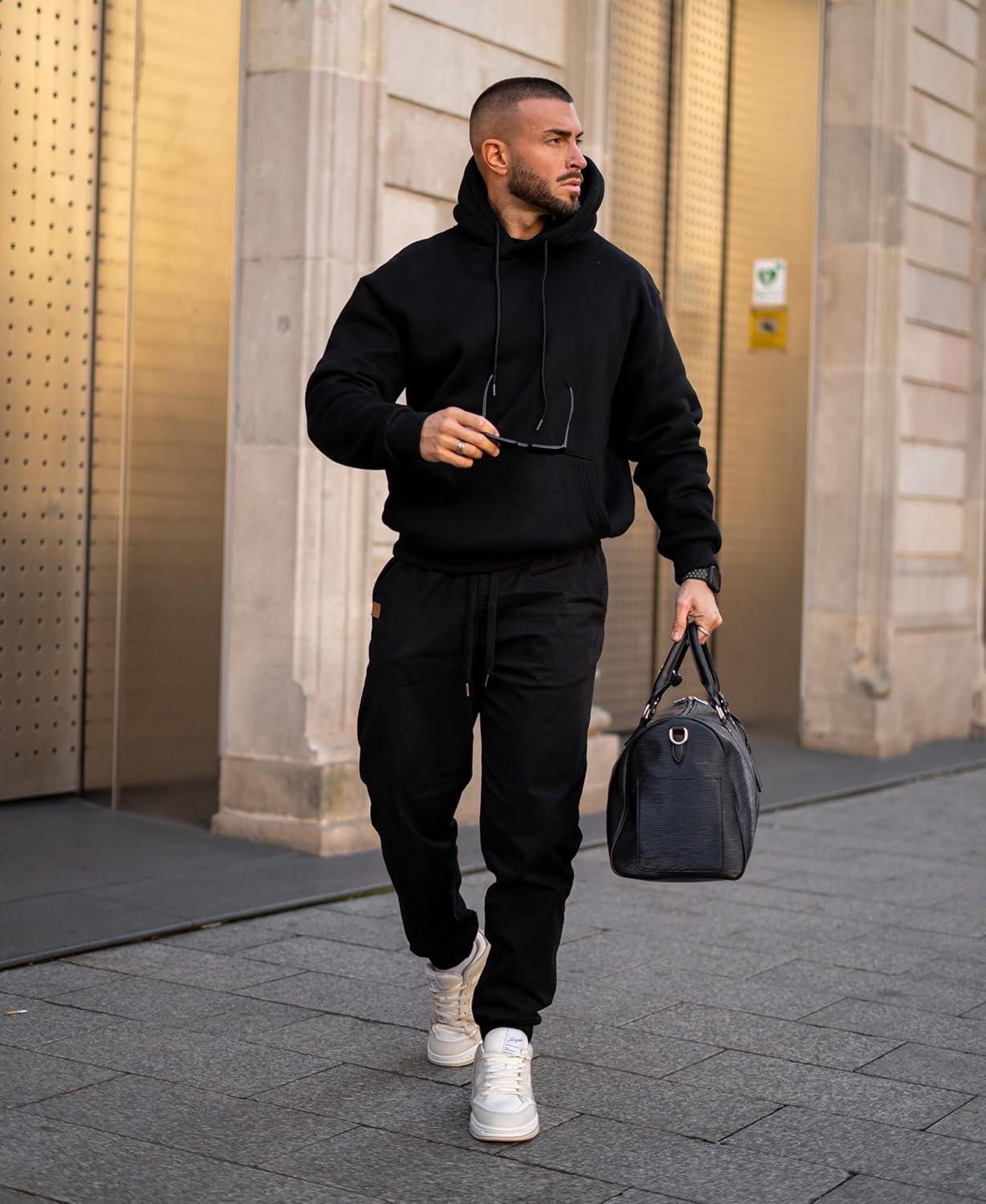 imageJMIERR Mens Casual Joggers Pants Cotton Drawstring Chino Cargo Pants Hiking Outdoor Twill Track Jogging Sweatpants PantsZ 2 Pack Black Dark Grey