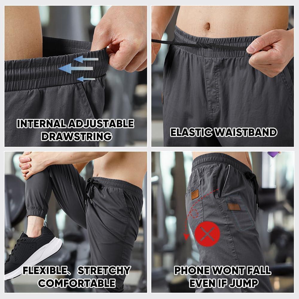 imageJMIERR Mens Casual Joggers Pants Cotton Drawstring Chino Cargo Pants Hiking Outdoor Twill Track Jogging Sweatpants PantsZ 2 Pack Black Dark Grey