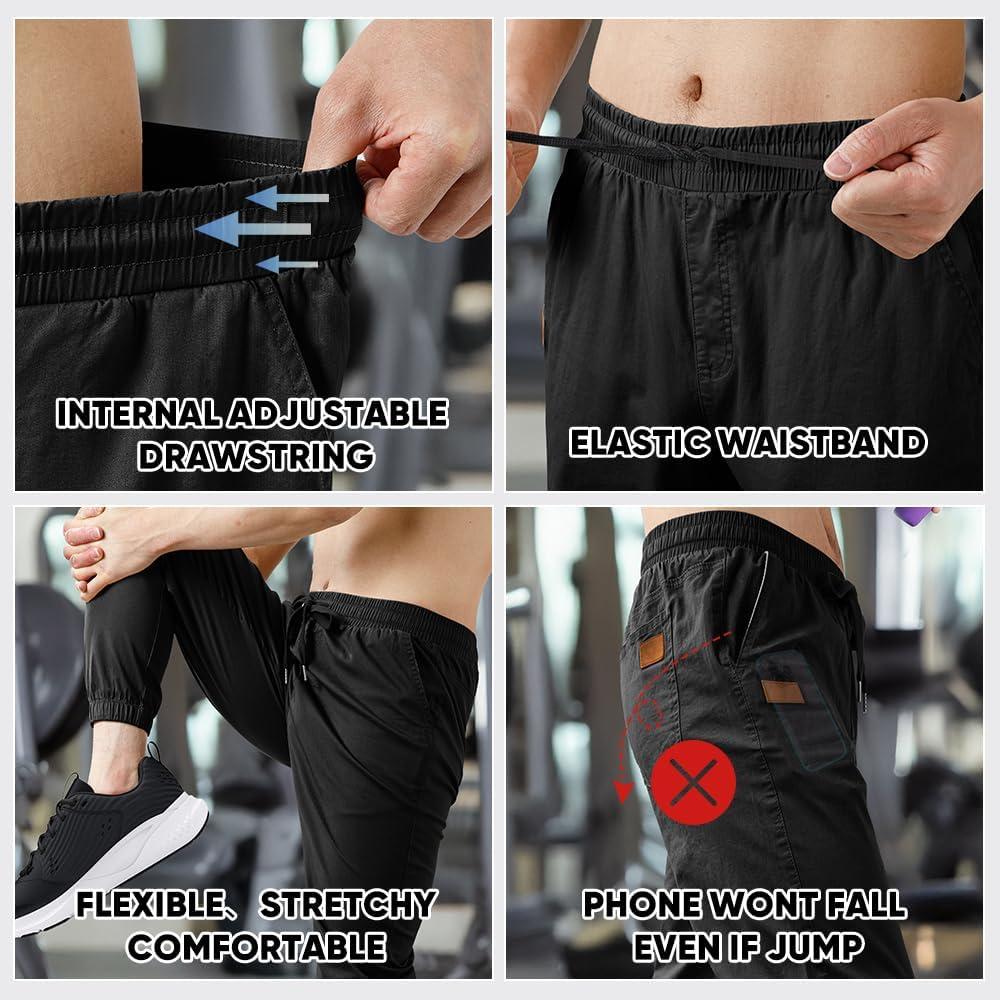 imageJMIERR Mens Casual Joggers Pants Cotton Drawstring Chino Cargo Pants Hiking Outdoor Twill Track Jogging Sweatpants PantsZ 2 Pack Black Light Grey