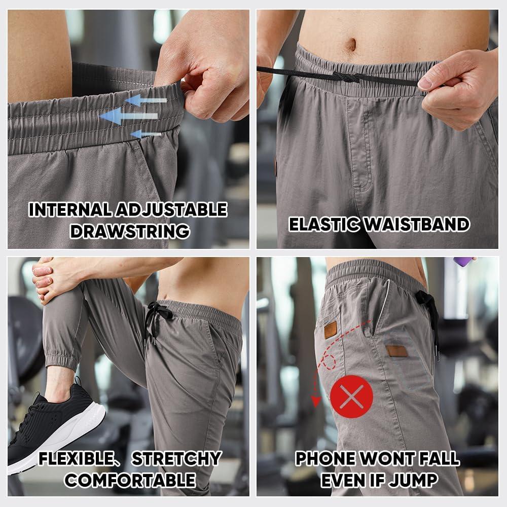 imageJMIERR Mens Casual Joggers Pants Cotton Drawstring Chino Cargo Pants Hiking Outdoor Twill Track Jogging Sweatpants PantsZ 2 Pack Black Medium Grey