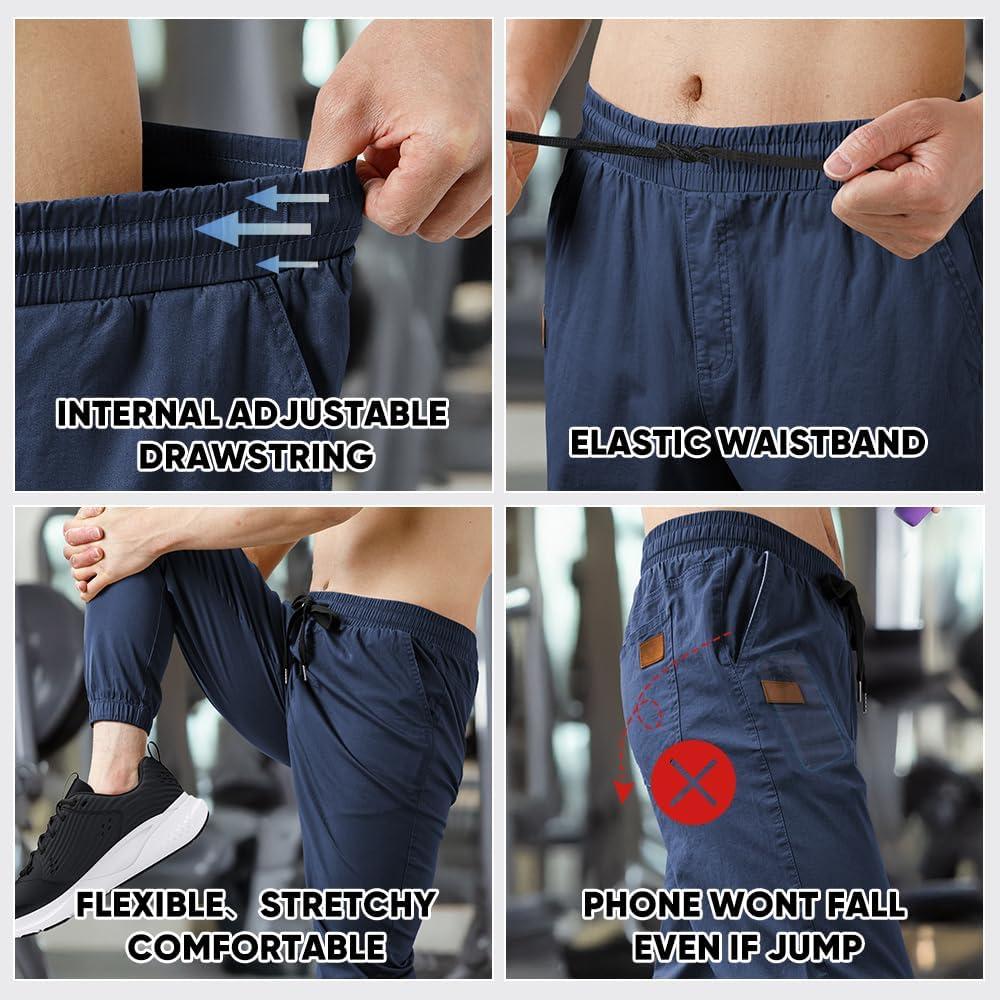 imageJMIERR Mens Casual Joggers Pants Cotton Drawstring Chino Cargo Pants Hiking Outdoor Twill Track Jogging Sweatpants PantsZ 2 Pack Black Navy Blue