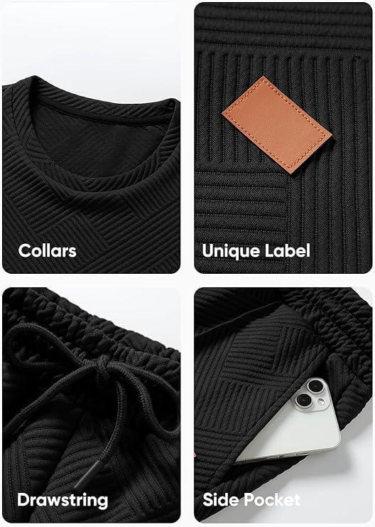 imageJMIERR Mens Casual Short Sleeve T Shirts and Shorts Summer Beach Vacation 2 Piece Outfit Lounge Workout SetsA Black