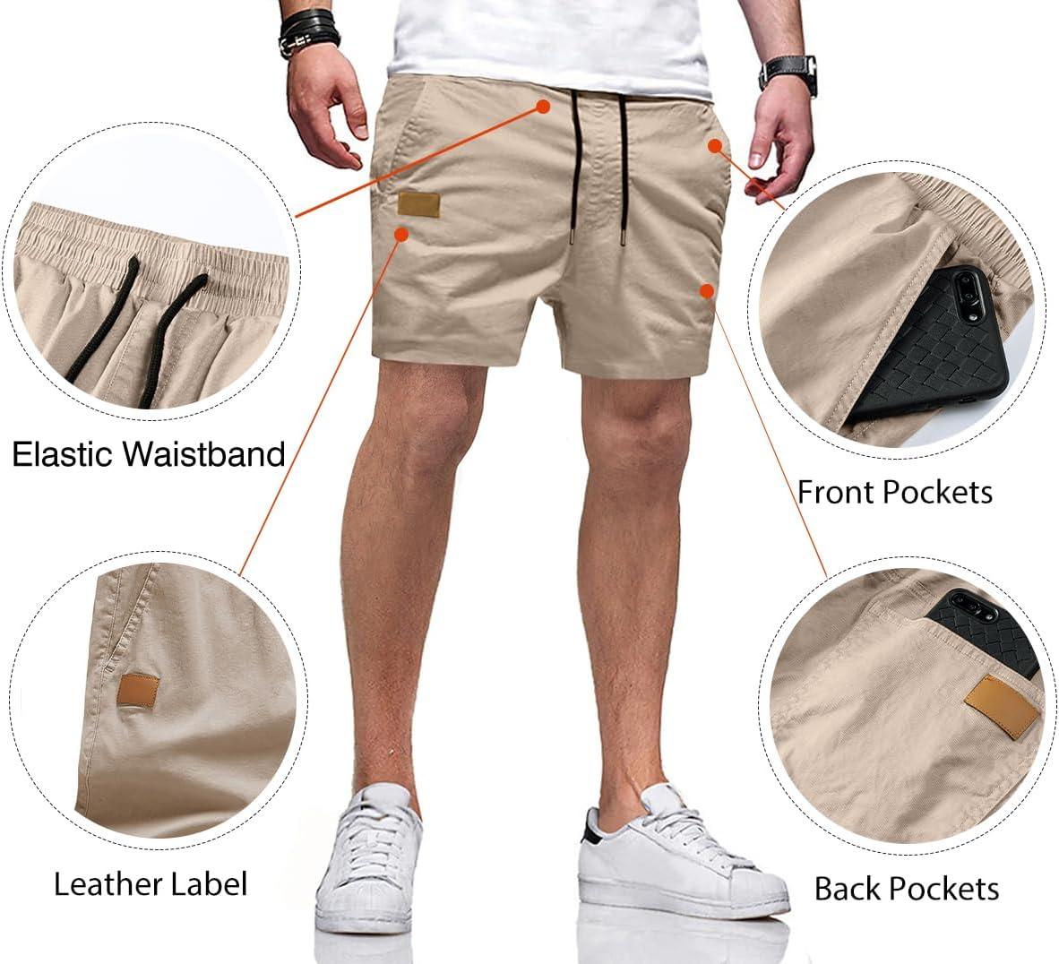 imageJMIERR Mens Casual Shorts Cotton Drawstring Summer Beach Stretch Twill Chino Golf Shorts with PocketsA1 Khaki3