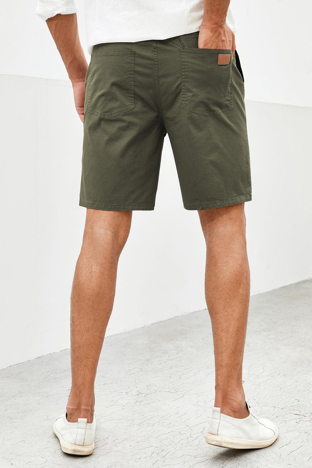 imageJMIERR Mens Casual Shorts Cotton Drawstring Summer Beach Stretch Twill Chino Golf ShortsS1 Grey Green