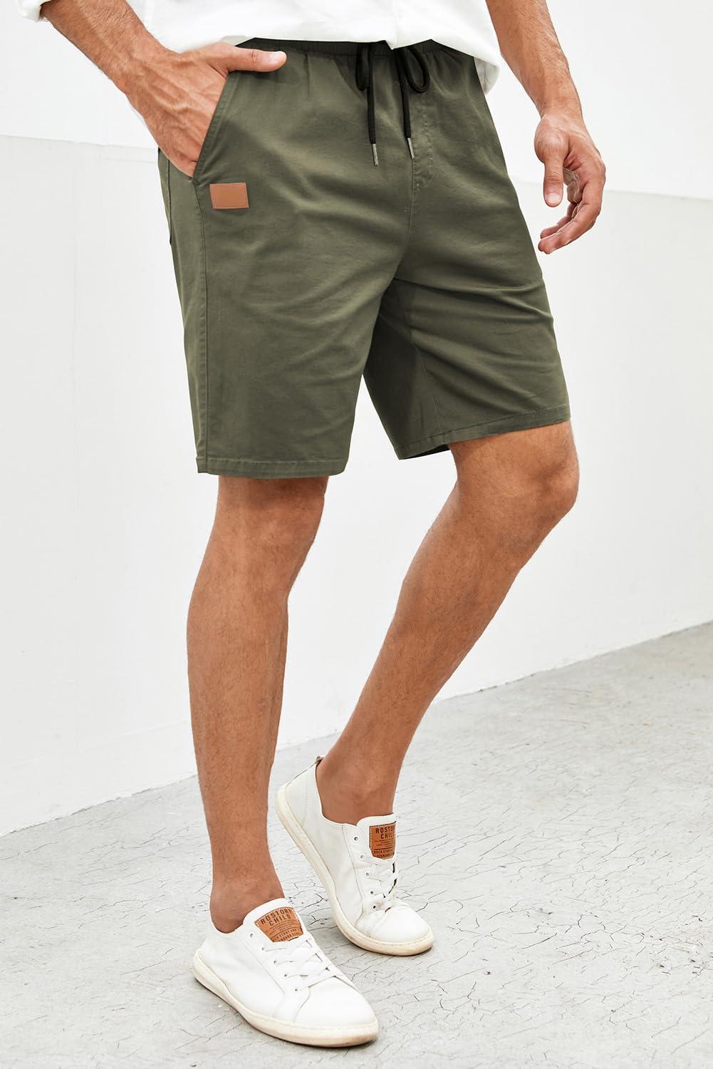 imageJMIERR Mens Casual Shorts Cotton Drawstring Summer Beach Stretch Twill Chino Golf ShortsS1 Grey Green