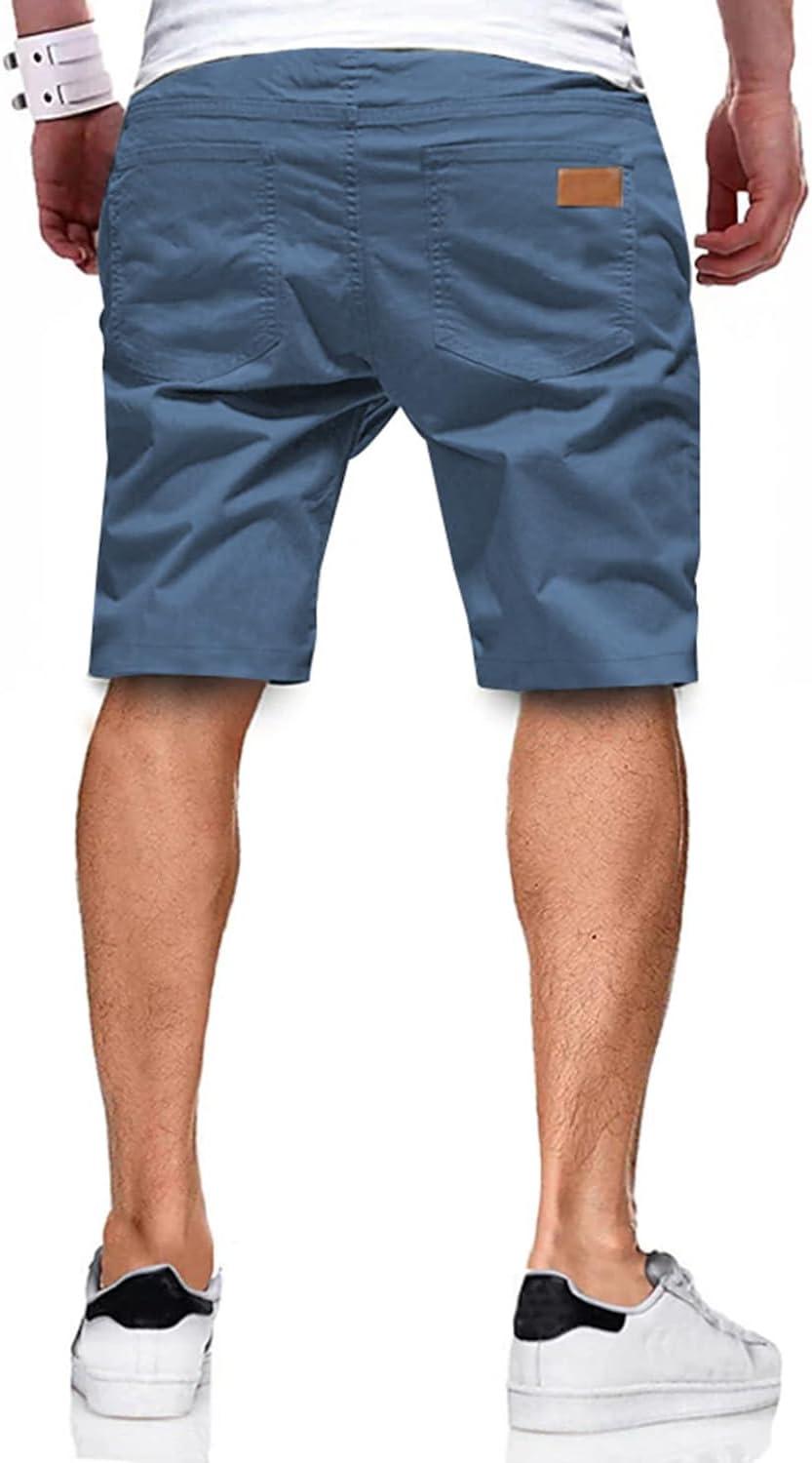 imageJMIERR Mens Casual Shorts Cotton Drawstring Summer Beach Stretch Twill Chino Golf ShortsS3 Blue 2