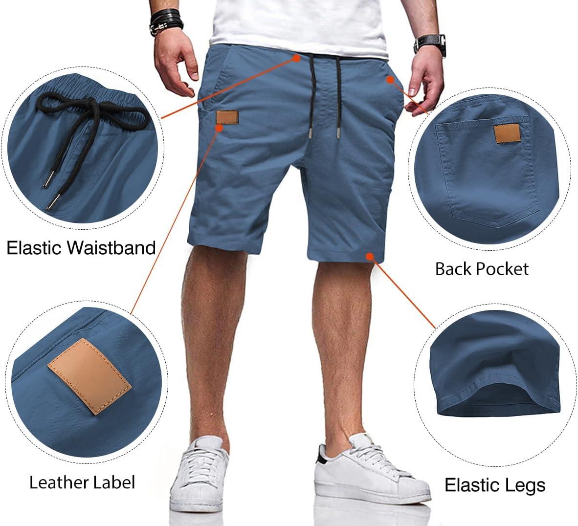 imageJMIERR Mens Casual Shorts Cotton Drawstring Summer Beach Stretch Twill Chino Golf ShortsS3 Blue 2