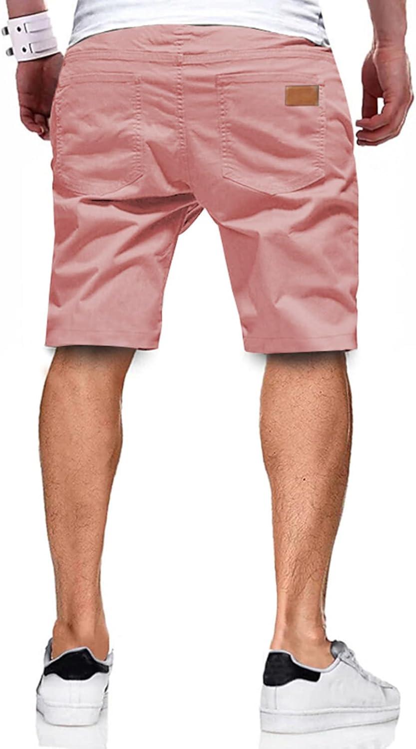 imageJMIERR Mens Casual Shorts Cotton Drawstring Summer Beach Stretch Twill Chino Golf ShortsS4 Pink