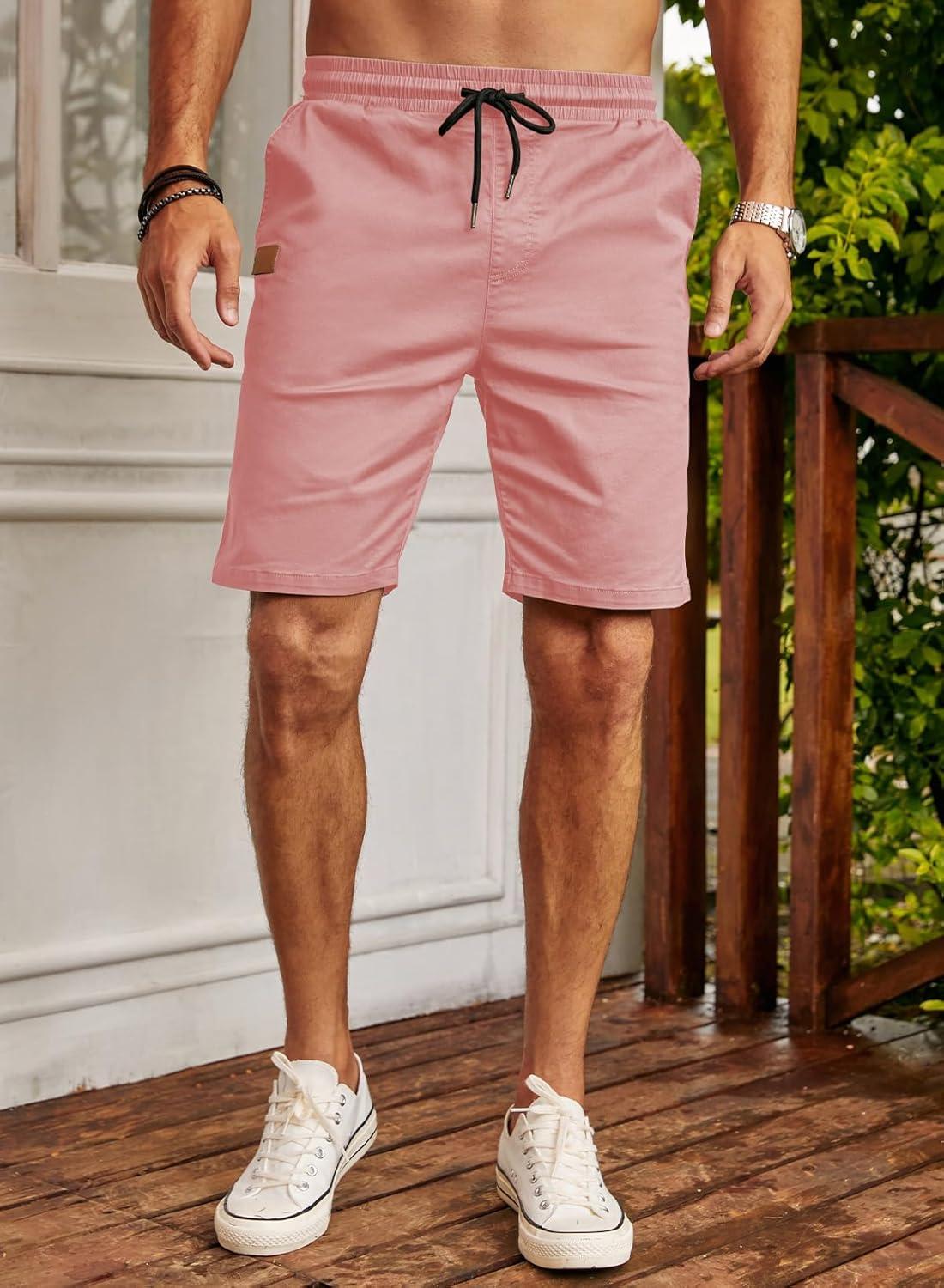 imageJMIERR Mens Casual Shorts Cotton Drawstring Summer Beach Stretch Twill Chino Golf ShortsS4 Pink