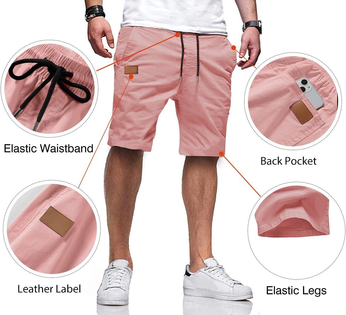 imageJMIERR Mens Casual Shorts Cotton Drawstring Summer Beach Stretch Twill Chino Golf ShortsS4 Pink