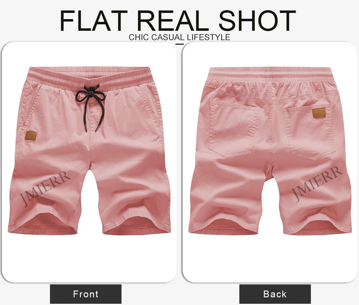 imageJMIERR Mens Casual Shorts Cotton Drawstring Summer Beach Stretch Twill Chino Golf ShortsS4 Pink