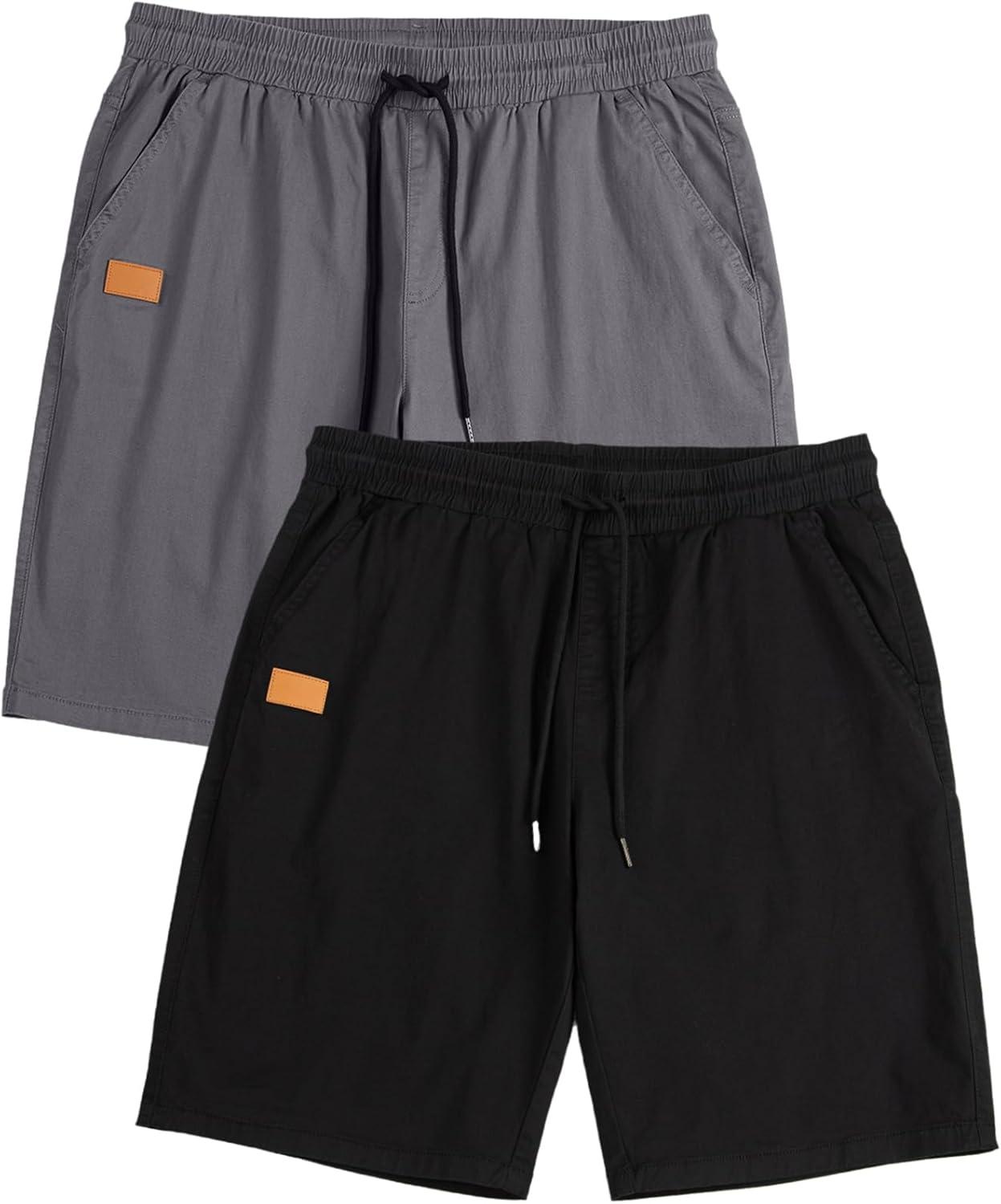 imageJMIERR Mens Casual Shorts Cotton Drawstring Summer Beach Stretch Twill Chino Golf ShortsZ 2 Pack Black Dark Grey