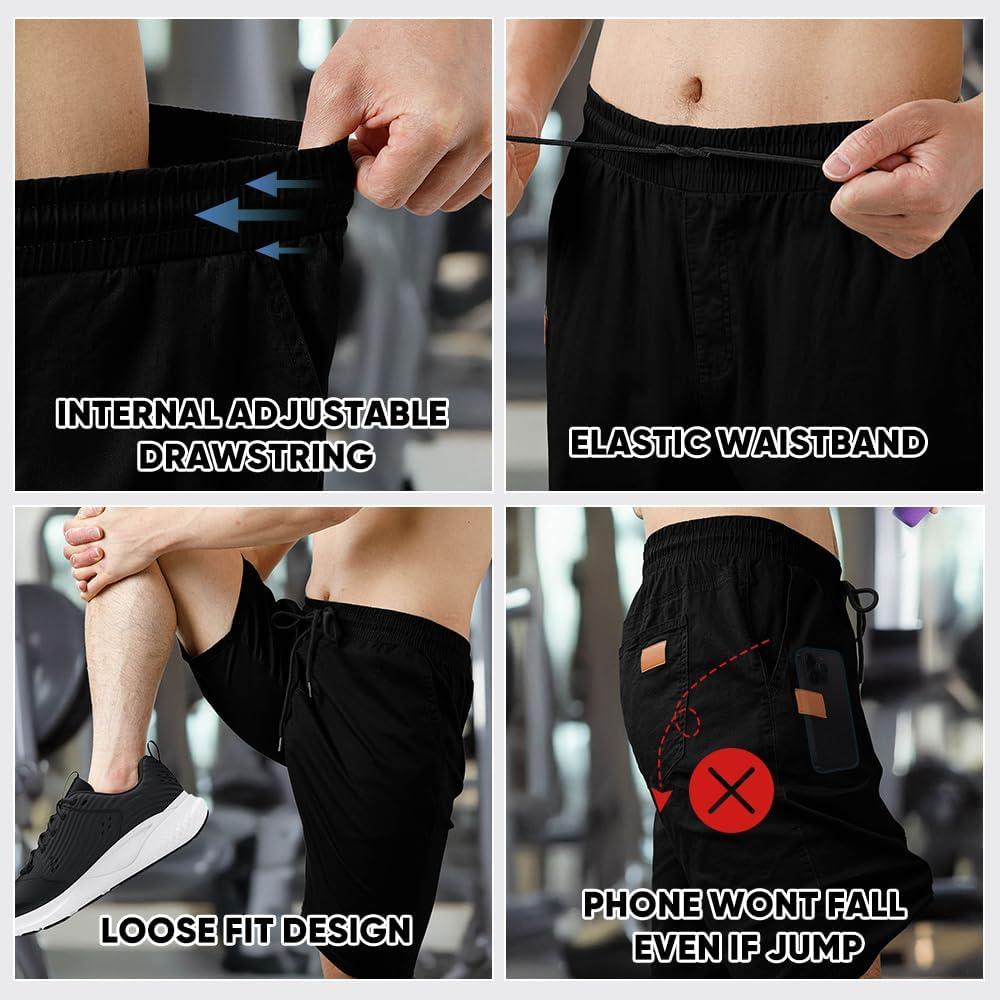 imageJMIERR Mens Casual Shorts Cotton Drawstring Summer Beach Stretch Twill Chino Golf ShortsZ 2 Pack Black Dark Grey