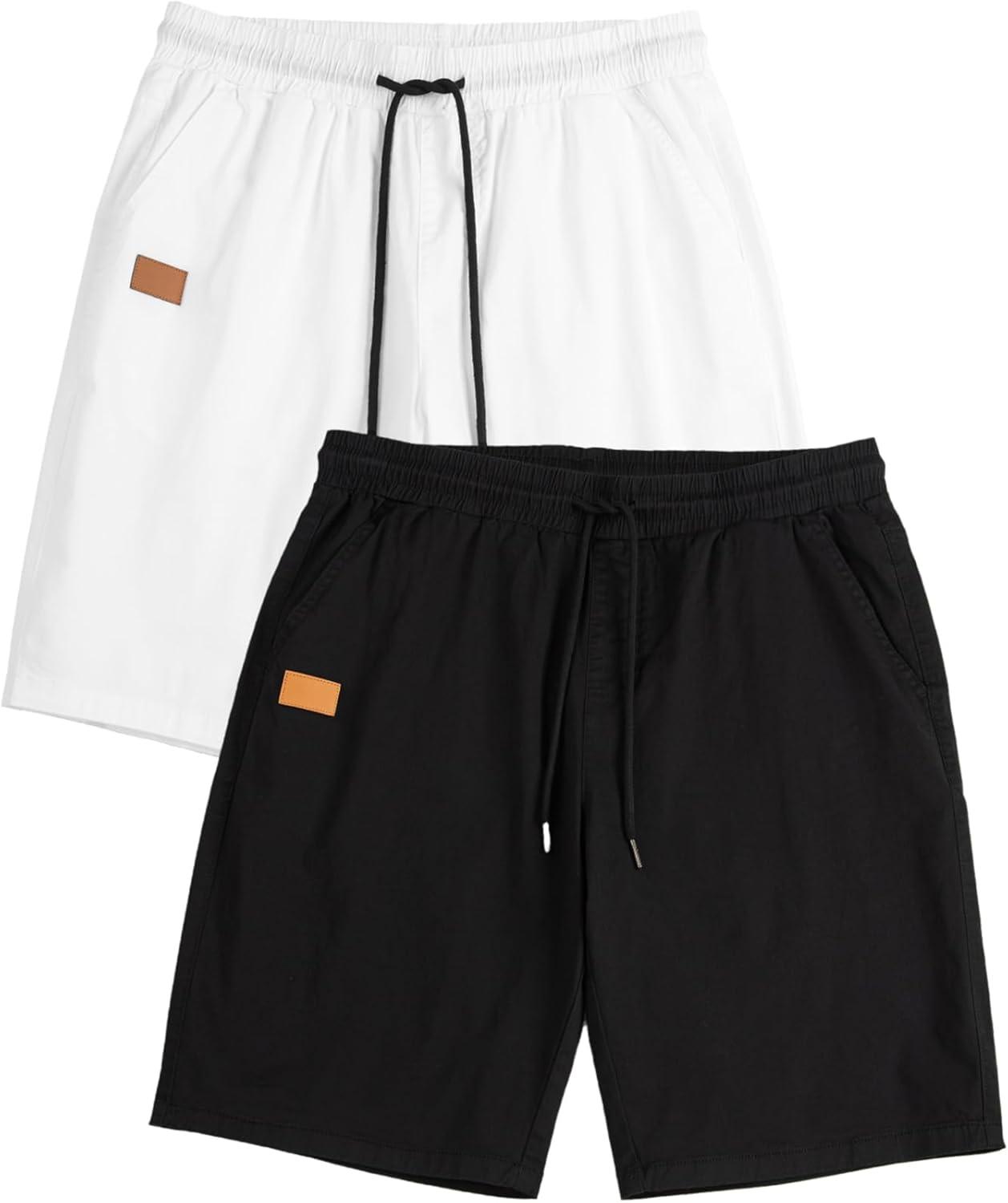 imageJMIERR Mens Casual Shorts Cotton Drawstring Summer Beach Stretch Twill Chino Golf ShortsZ 2 Pack Black White