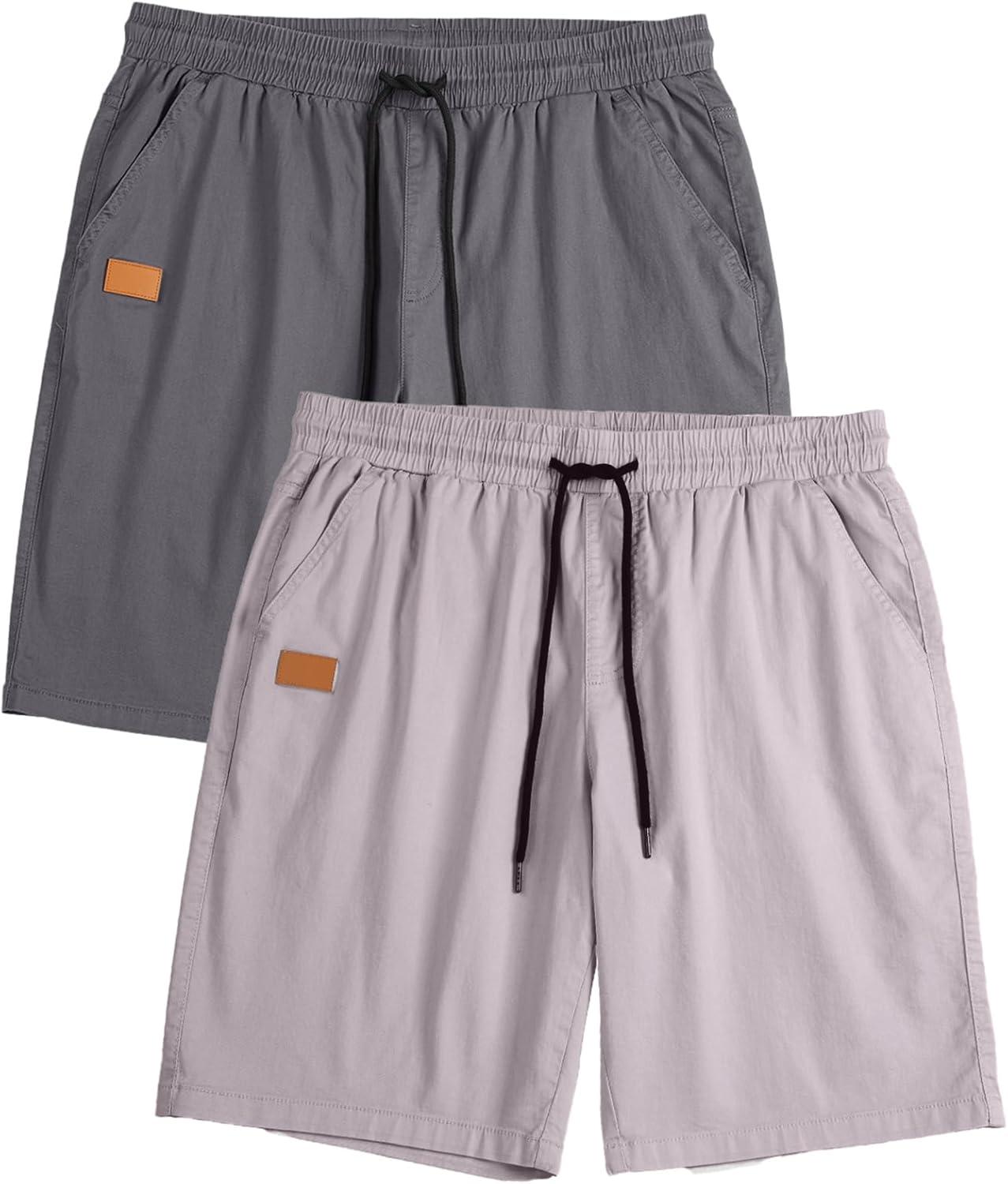 imageJMIERR Mens Casual Shorts Cotton Drawstring Summer Beach Stretch Twill Chino Golf ShortsZ 2 Pack Dark Grey Light Grey