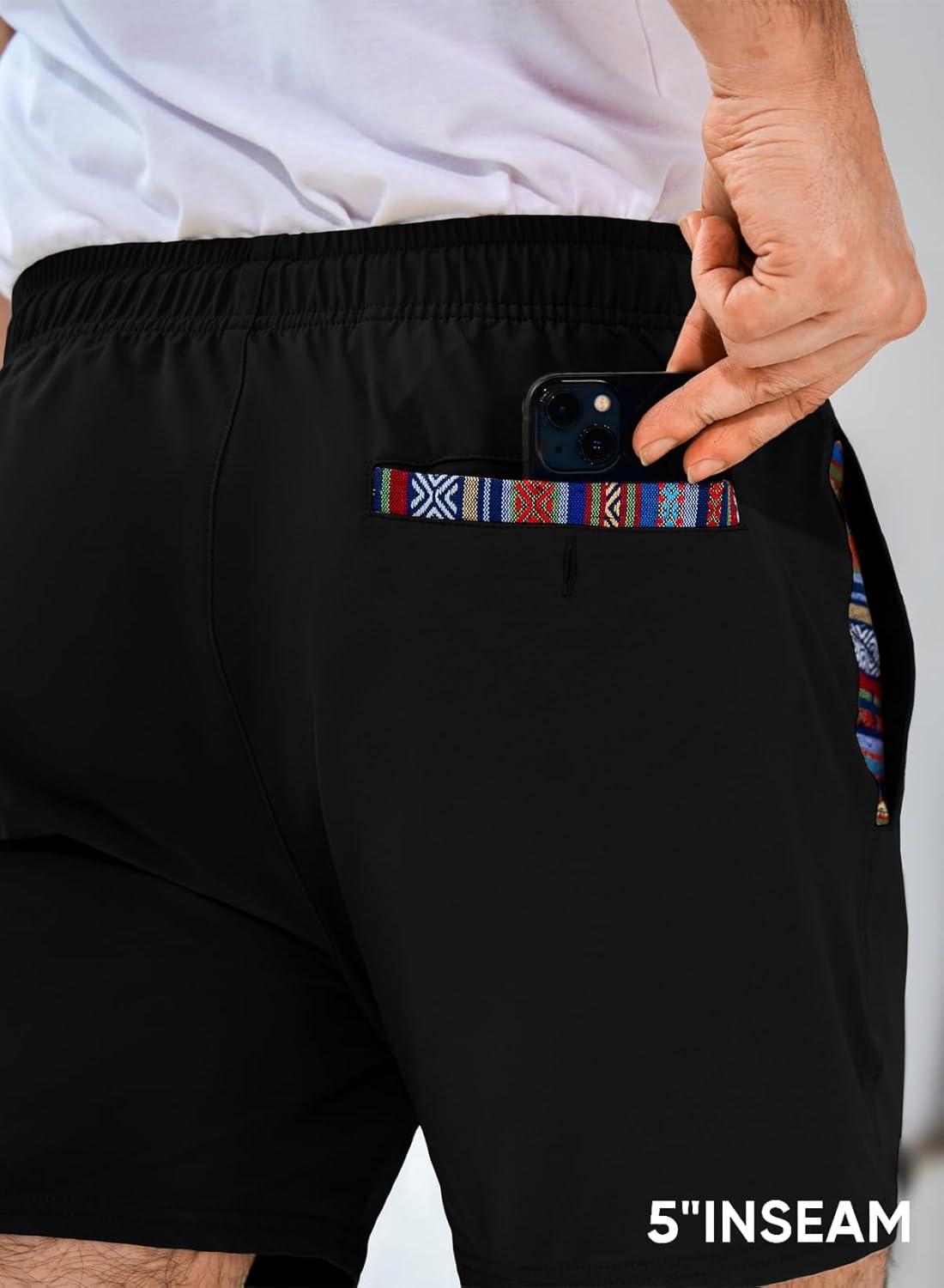 imageJMIERR Mens Casual Shorts 5quot 7quot Drawstring Summer Quick Dry Beach Stretch Waist Athletic Gym Short5 A1black