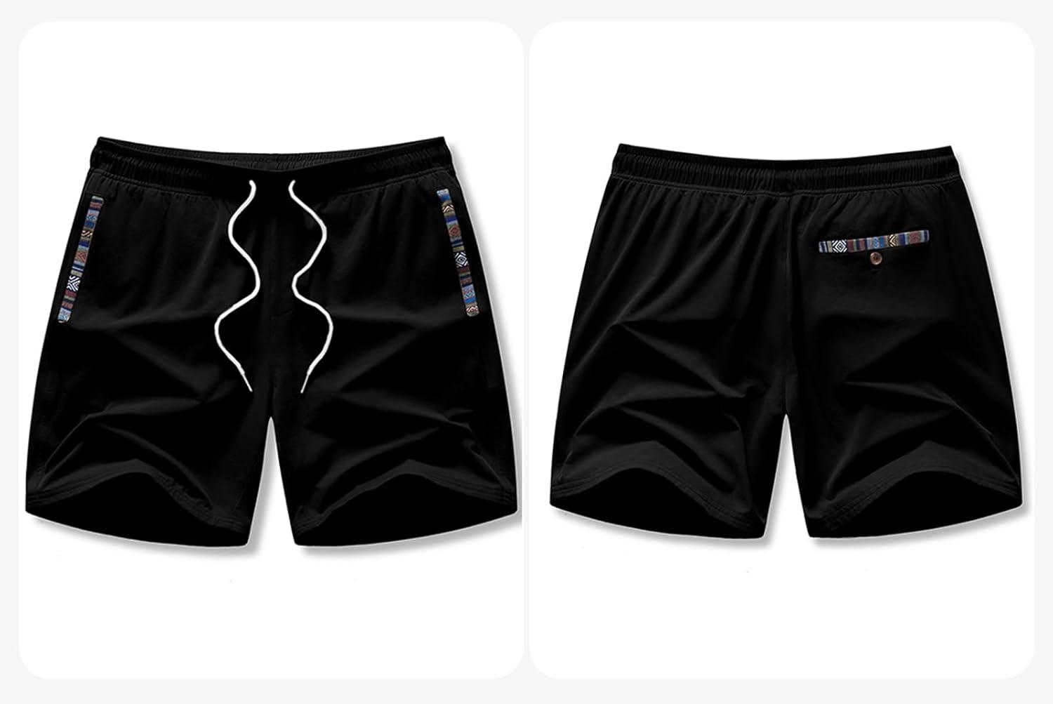 imageJMIERR Mens Casual Shorts 5quot 7quot Drawstring Summer Quick Dry Beach Stretch Waist Athletic Gym Short5 A1black