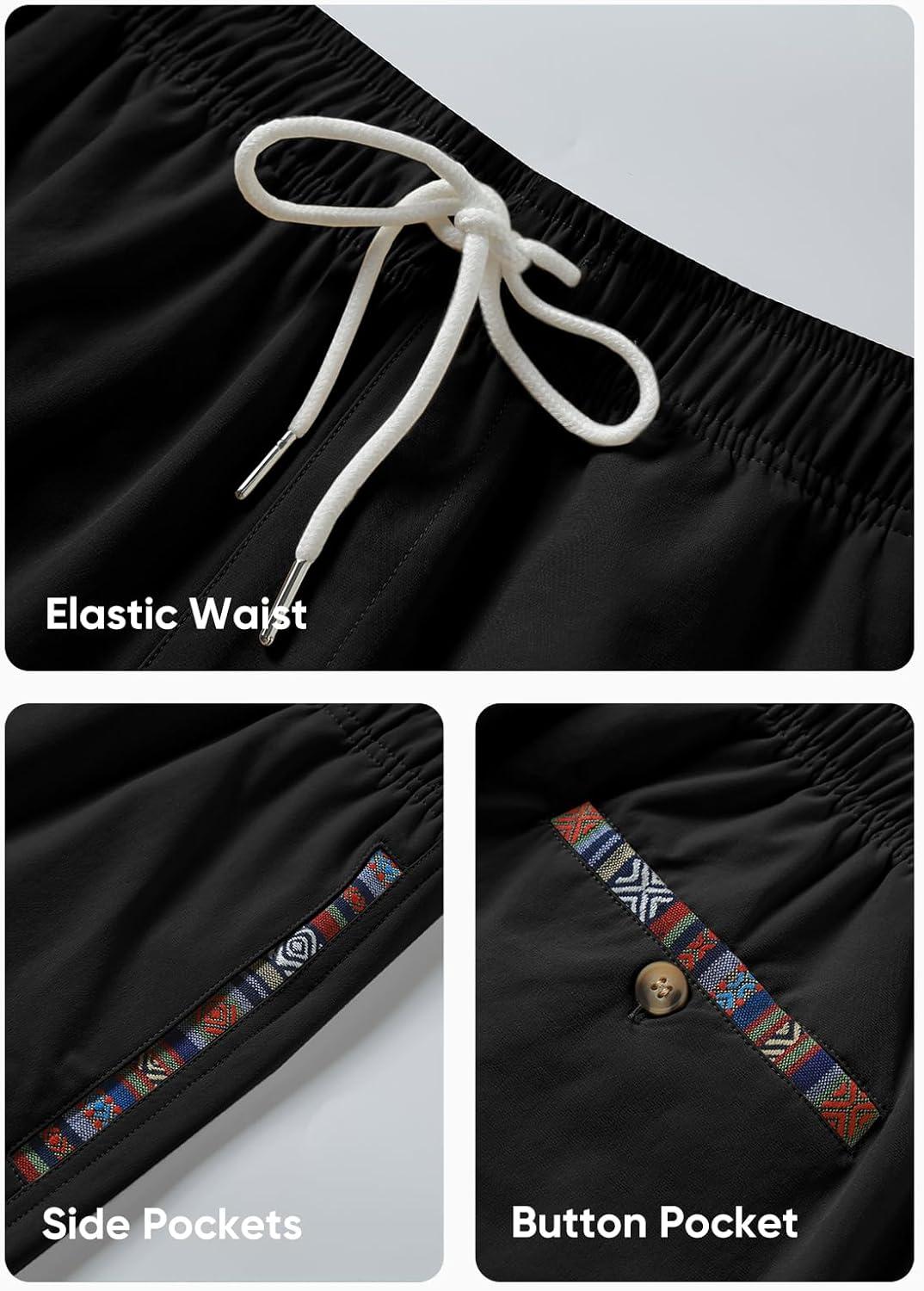 imageJMIERR Mens Casual Shorts 5quot 7quot Drawstring Summer Quick Dry Beach Stretch Waist Athletic Gym Short5 A1black