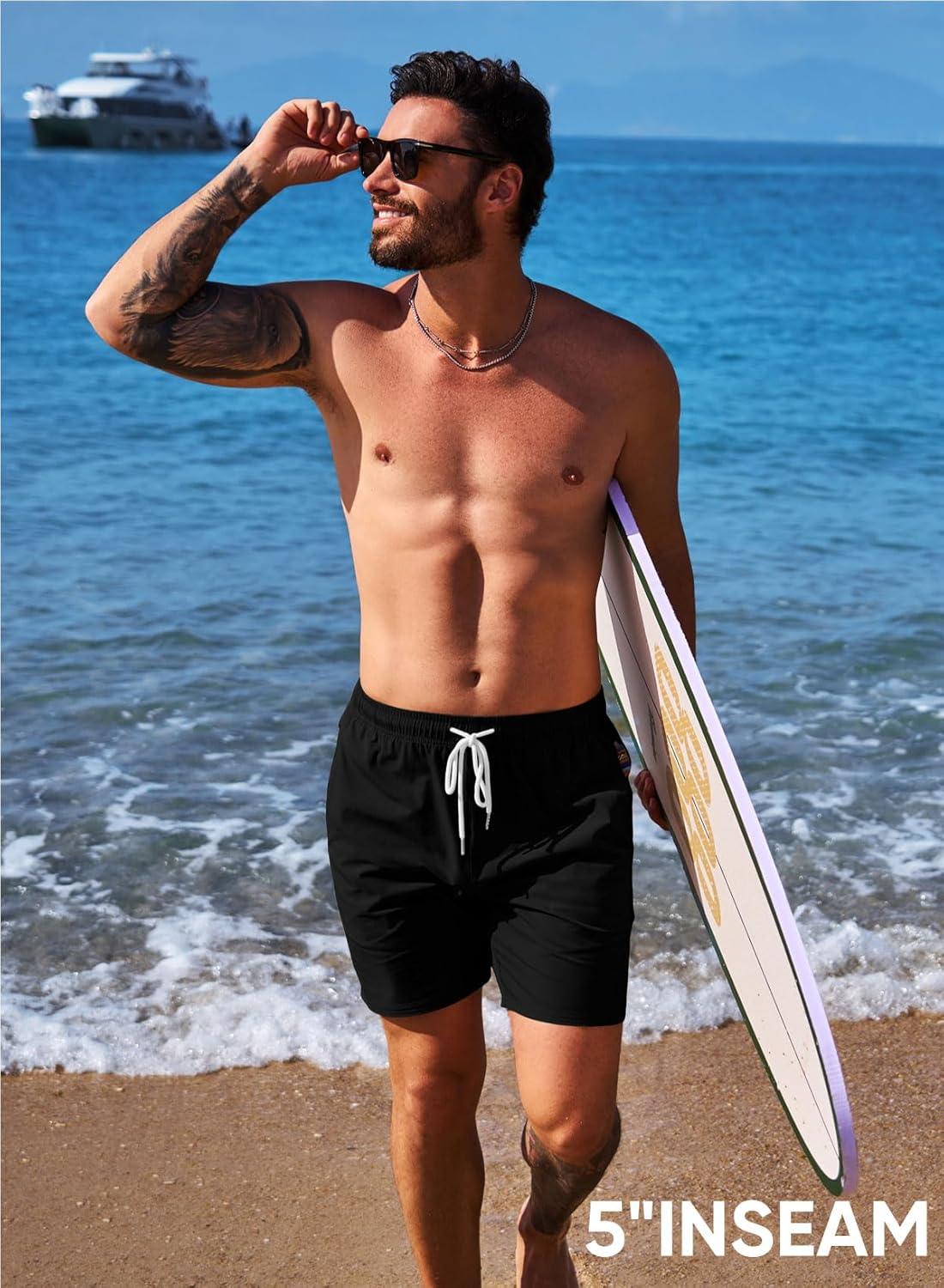 imageJMIERR Mens Casual Shorts 5quot 7quot Drawstring Summer Quick Dry Beach Stretch Waist Athletic Gym Short5 A1black