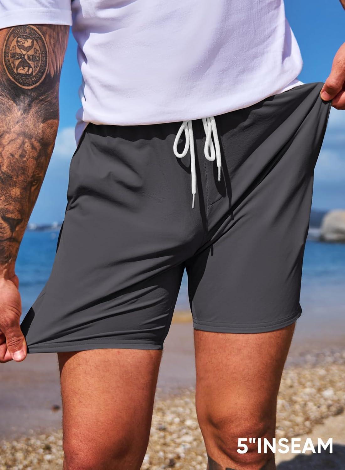 imageJMIERR Mens Casual Shorts 5quot 7quot Drawstring Summer Quick Dry Beach Stretch Waist Athletic Gym Short5 A3dark Grey