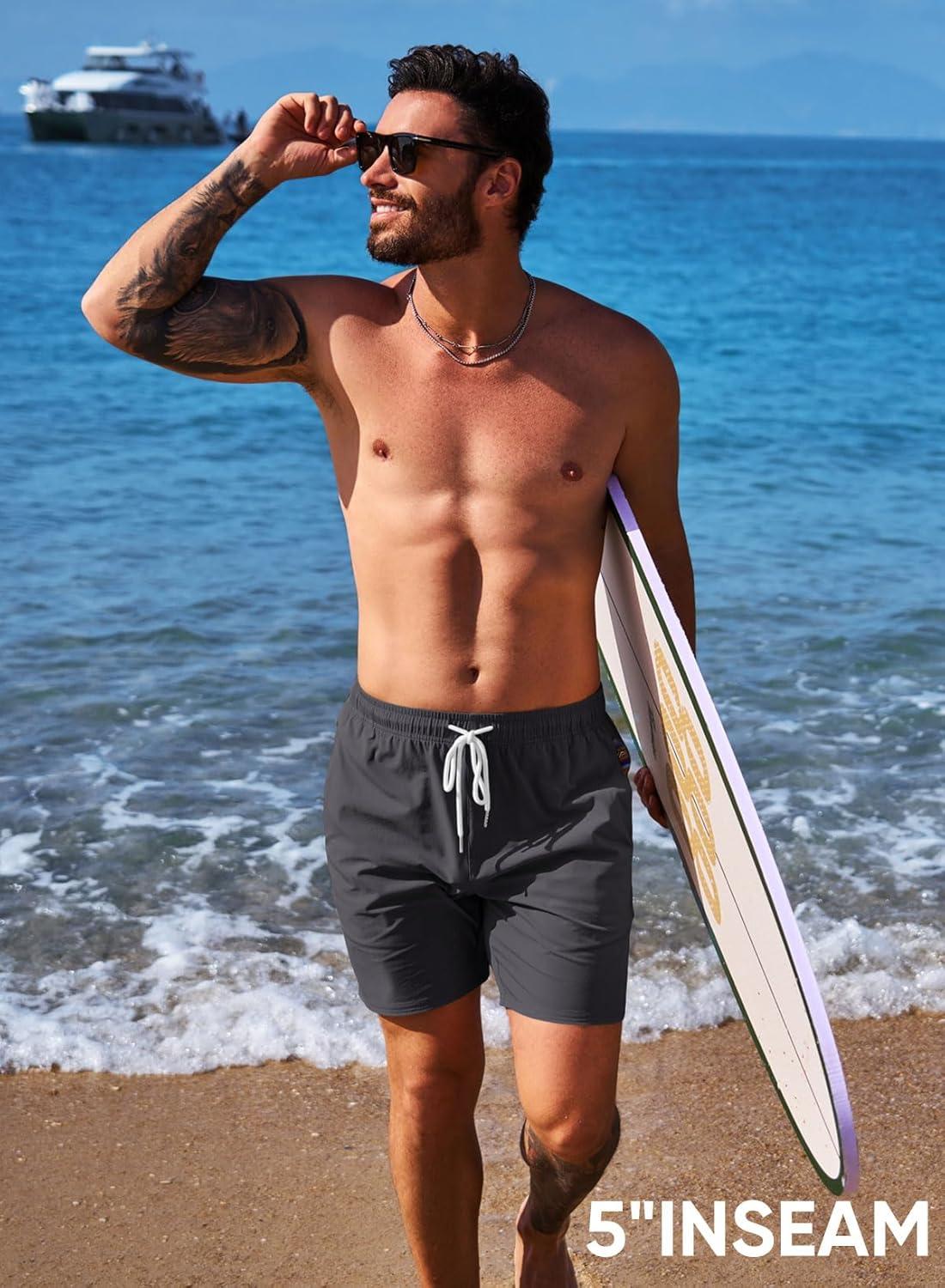 imageJMIERR Mens Casual Shorts 5quot 7quot Drawstring Summer Quick Dry Beach Stretch Waist Athletic Gym Short5 A3dark Grey