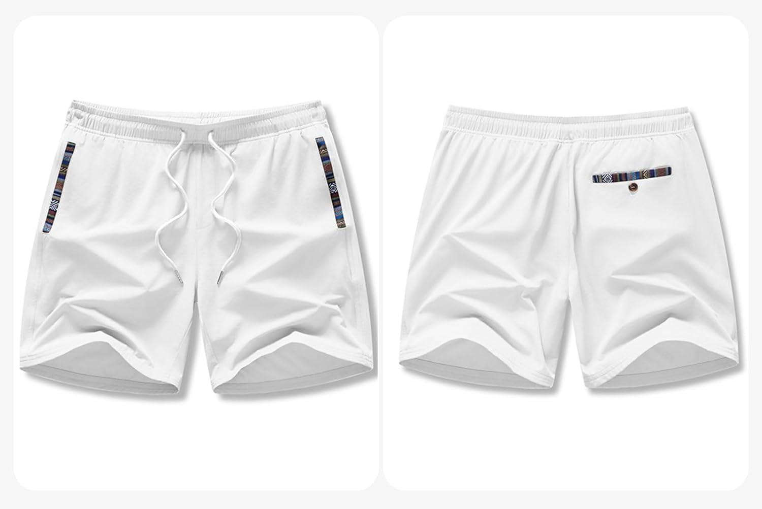 imageJMIERR Mens Casual Shorts 5quot 7quot Drawstring Summer Quick Dry Beach Stretch Waist Athletic Gym Short5 Bwhite