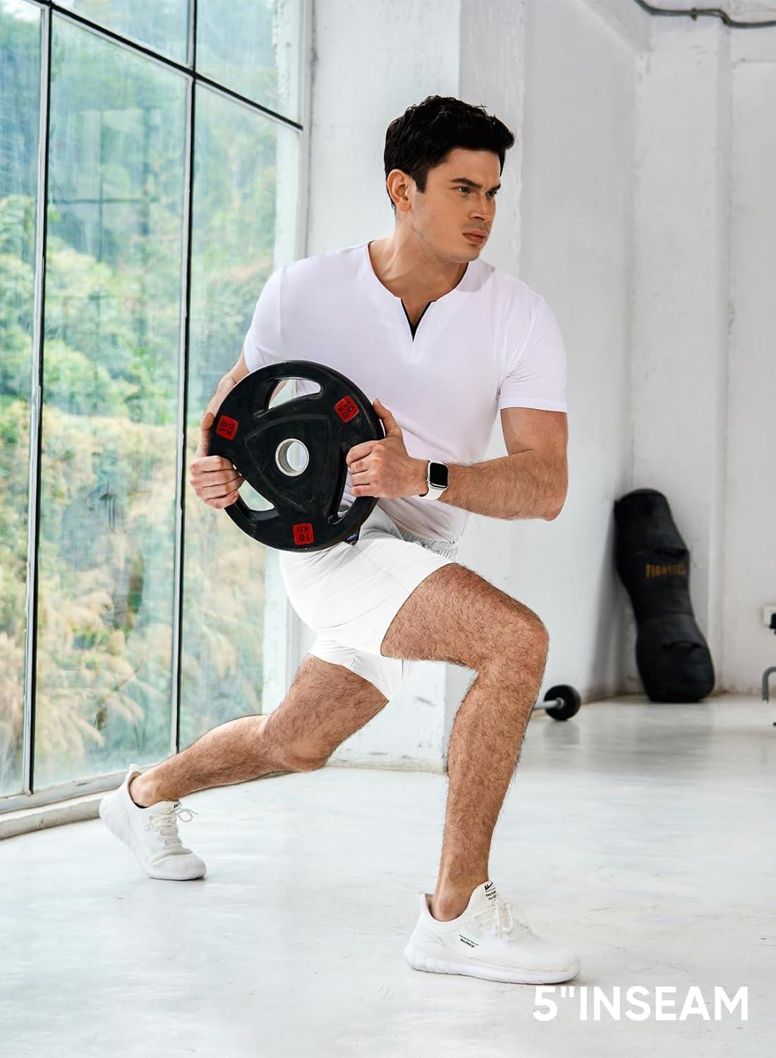 imageJMIERR Mens Casual Shorts 5quot 7quot Drawstring Summer Quick Dry Beach Stretch Waist Athletic Gym Short5 Bwhite