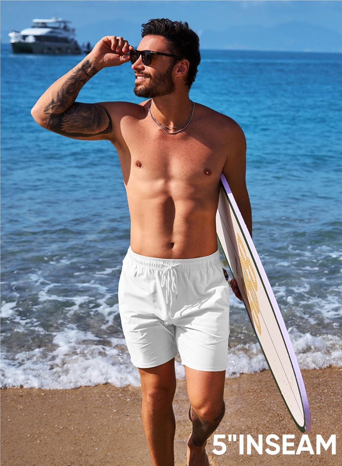 imageJMIERR Mens Casual Shorts 5quot 7quot Drawstring Summer Quick Dry Beach Stretch Waist Athletic Gym Short5 Bwhite